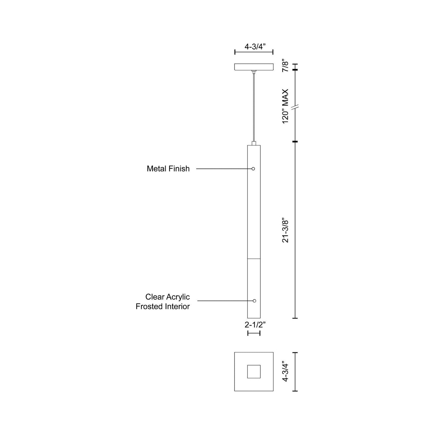 Martelo LED Vertical Pendant Light - line drawing.