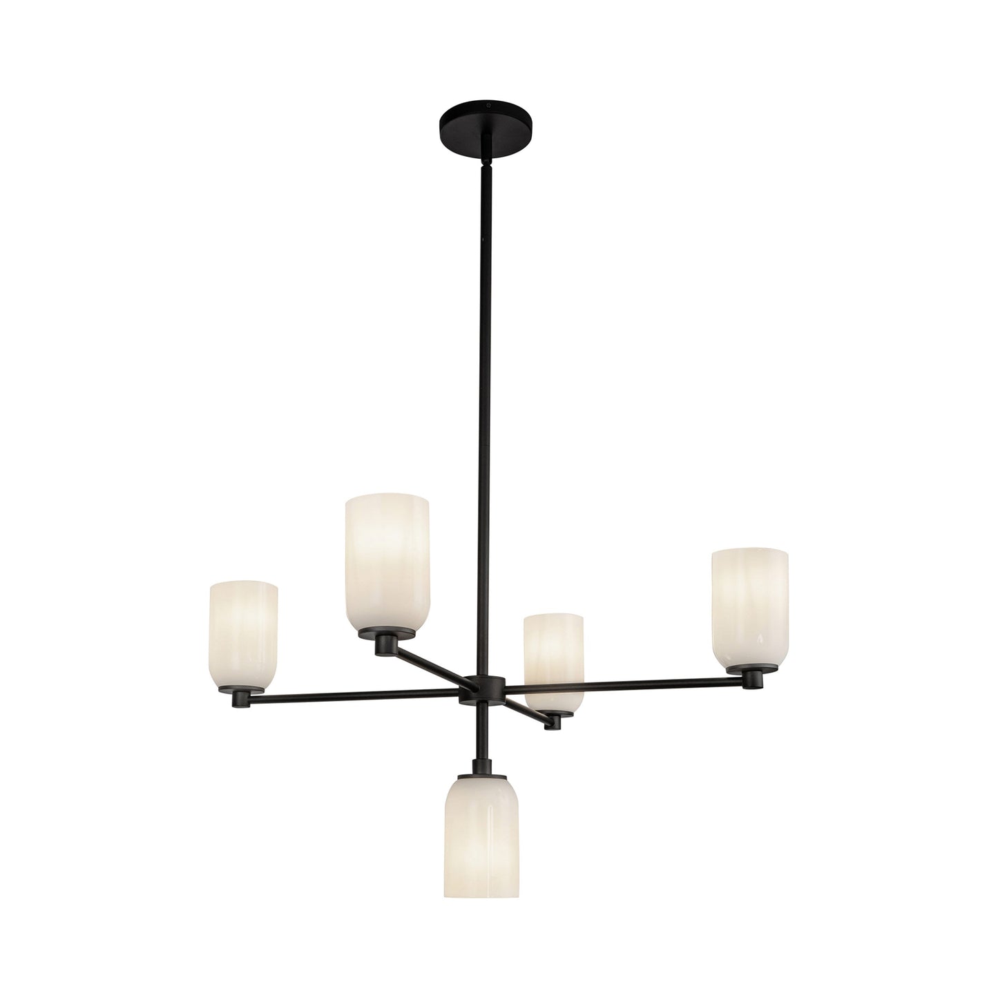 Nola Chandelier in Black/Glossy Opal Glass.