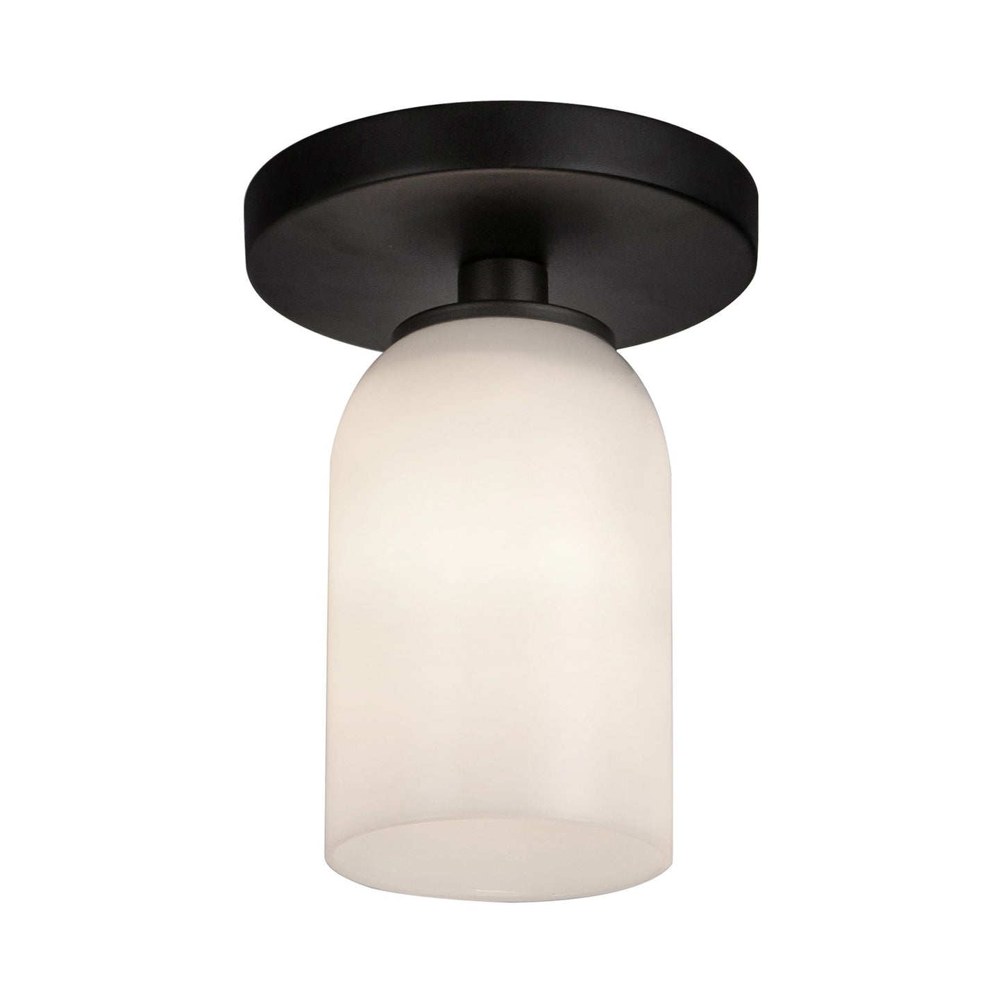 Nola Semi-Flush Mount Ceiling Light in Black/Glossy Opal Glass.