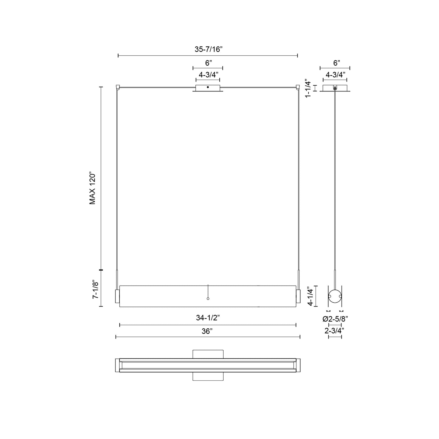 Phoenix LED Linear Pendant Light - line drawing.