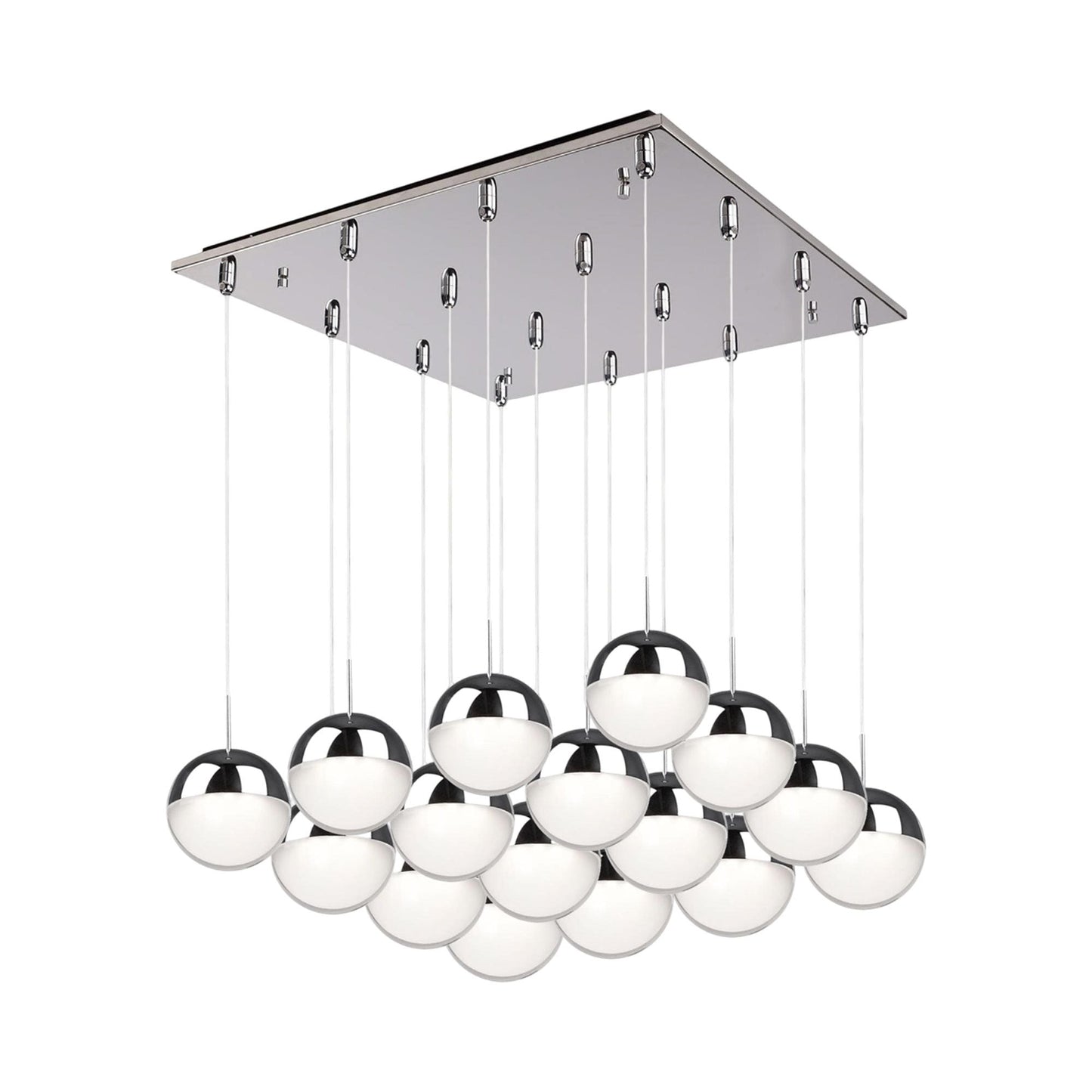 Pluto Square Multi Light LED Pendant Light in Chrome.