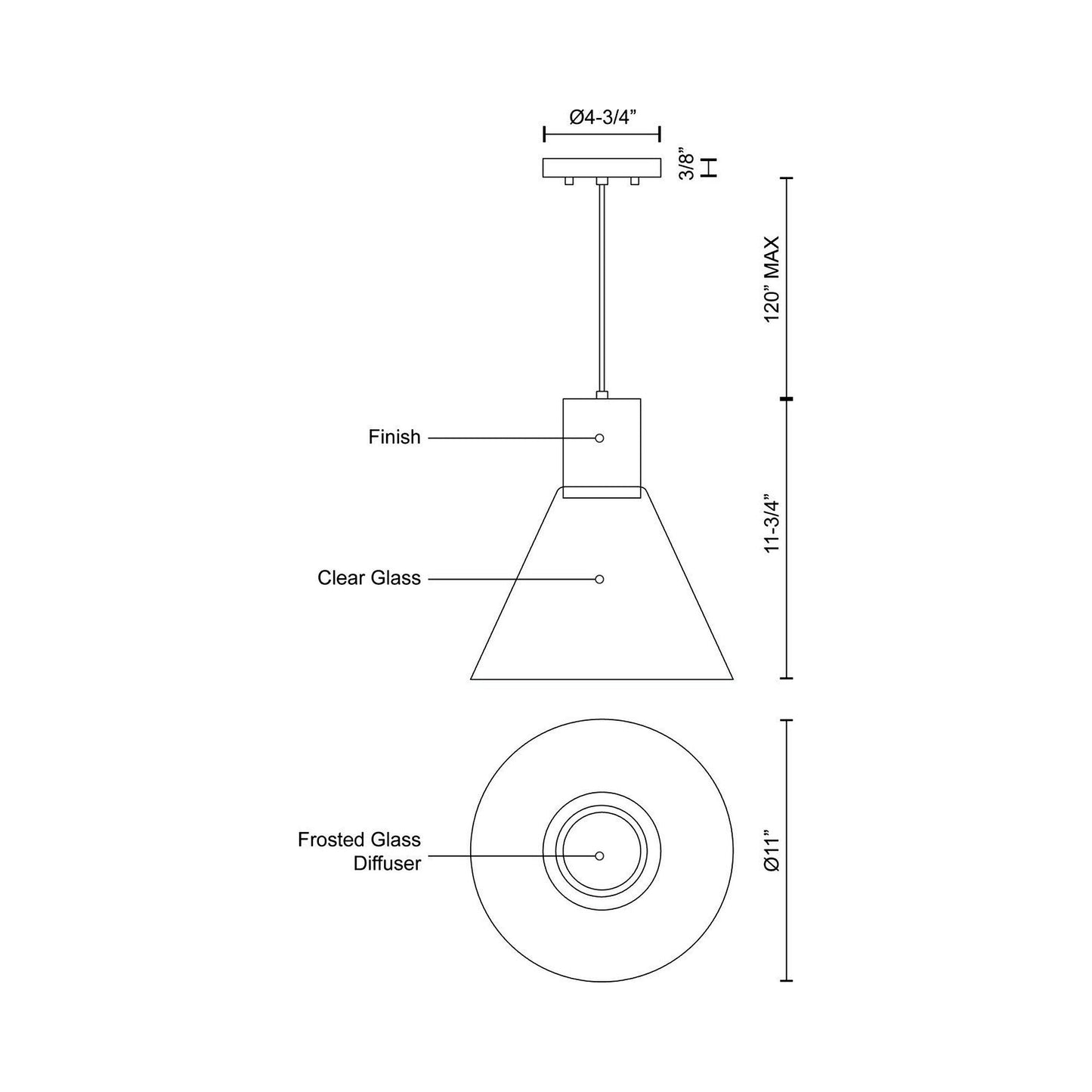 Vanier LED Pendant Light - line drawing.