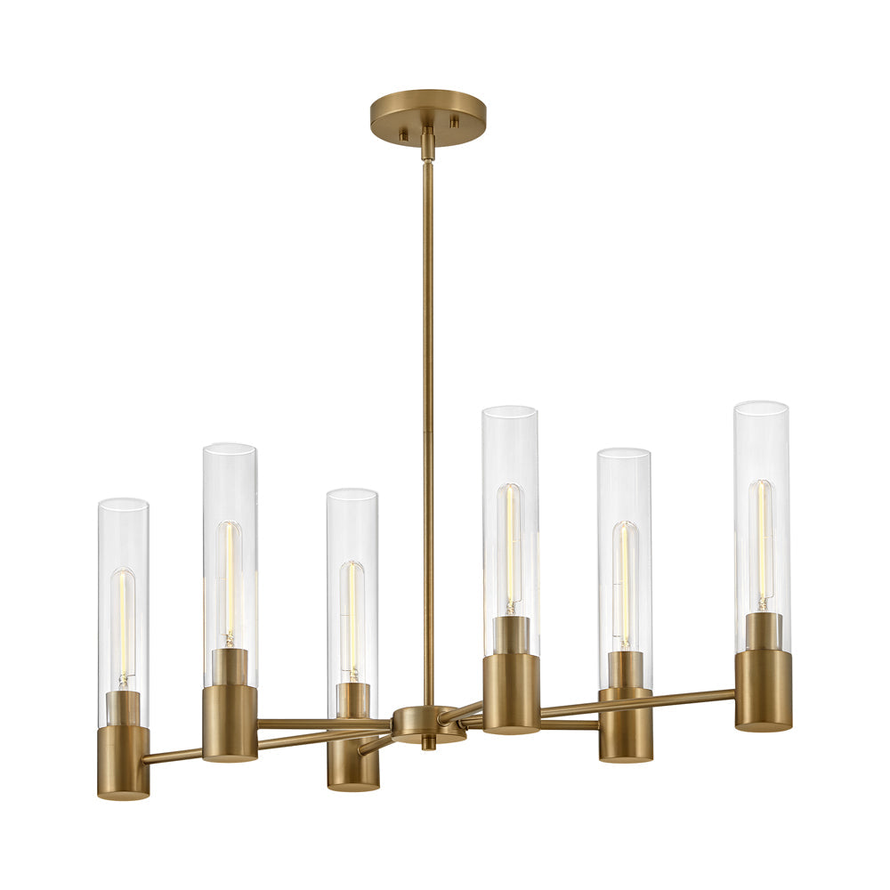 Shea Linear Chandelier in Lacquered Brass.