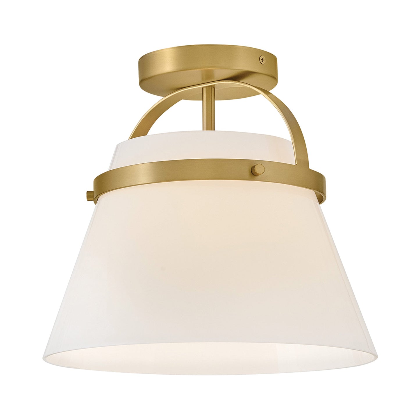 Tori Semi Flush Mount Ceiling Light in Lacquered Brass.