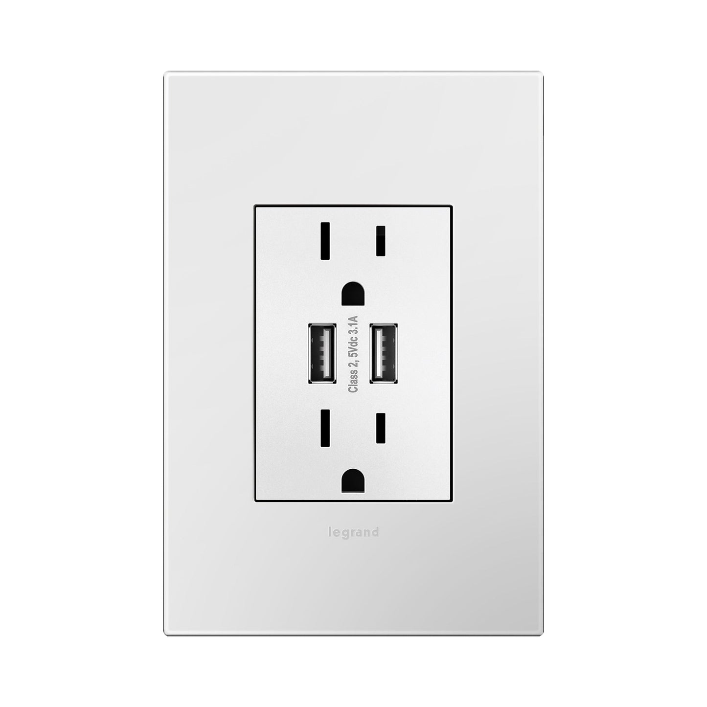 Adorne Dual USB Outlet with Wall Plate in White.