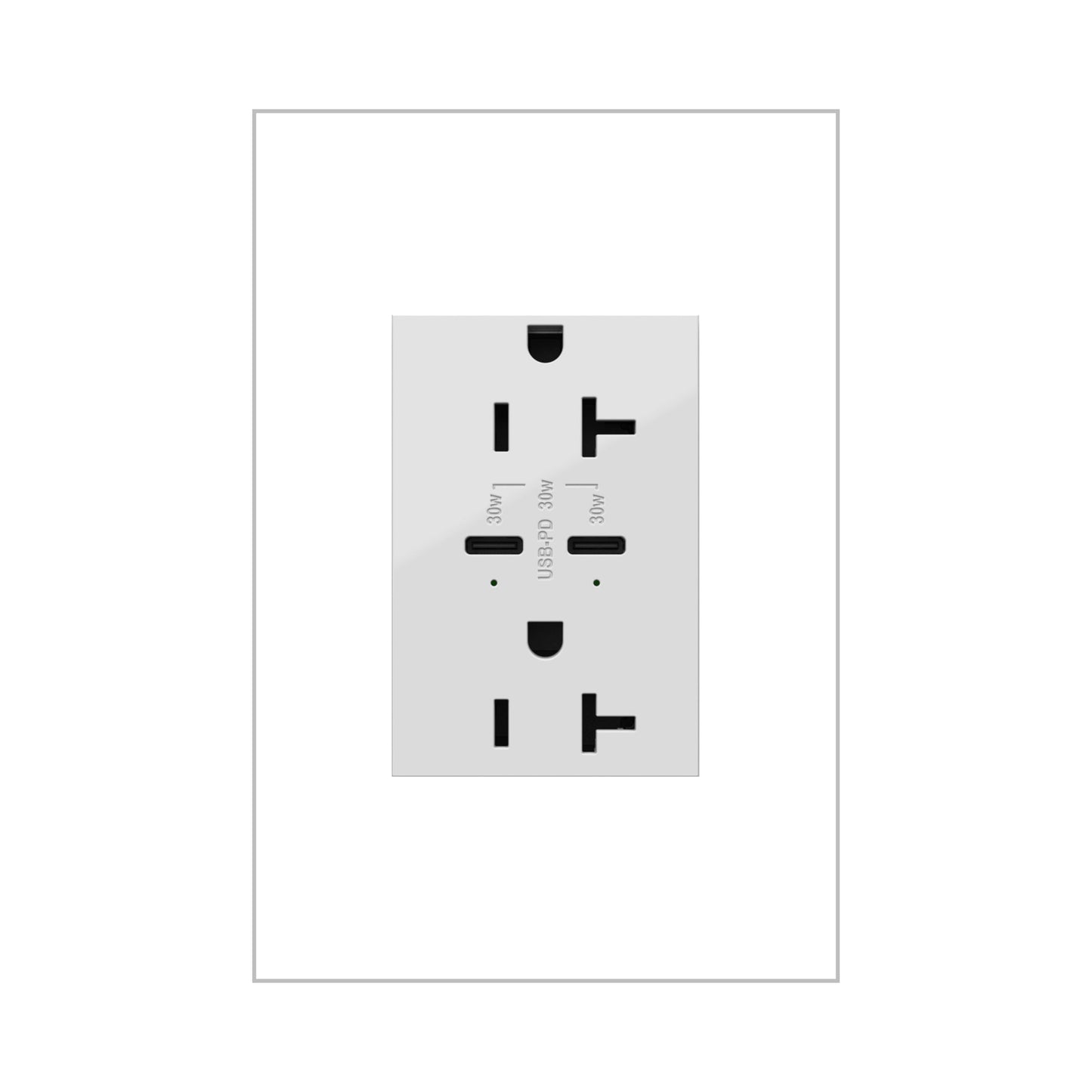 Adorne Tamper-Resistant Ultra-Fast Plus Power Delivery USB Type-C/C Outlet in White (20A).