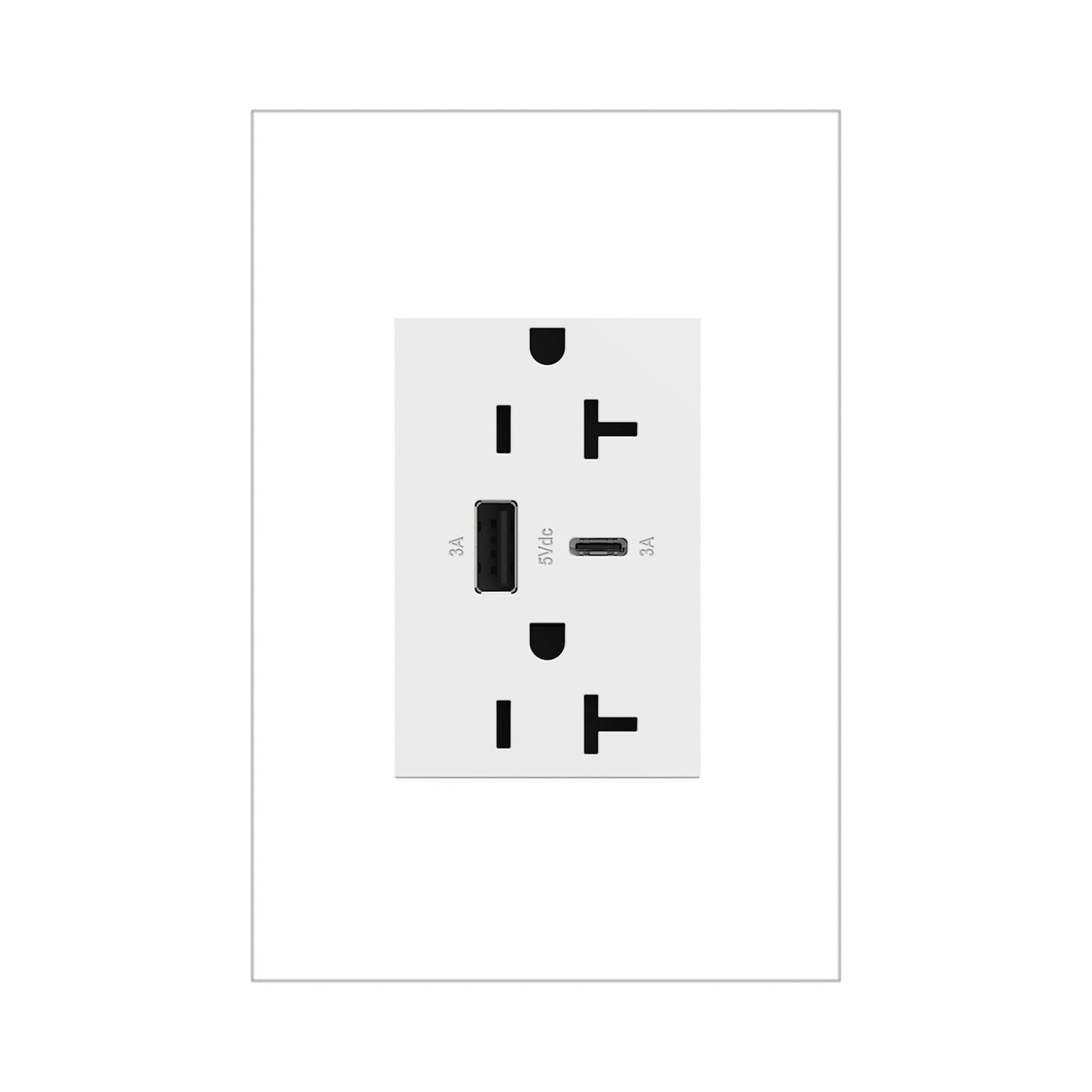 Adorne Tamper-Resistant Ultra-Fast USB Type-A/C Outlet in White (20A).