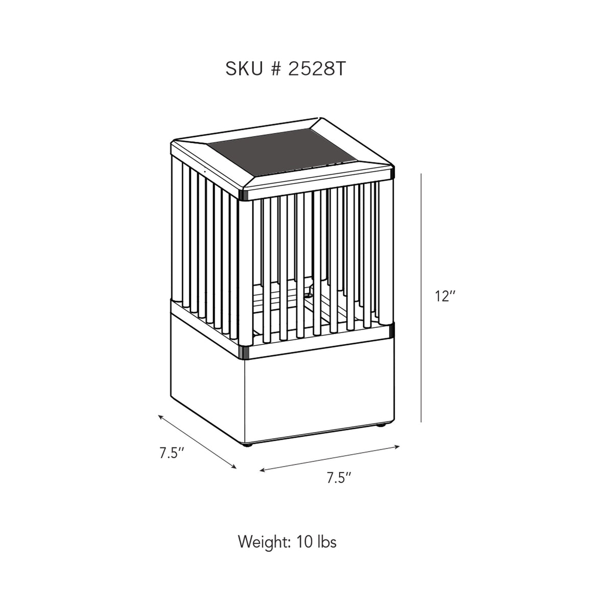 Ojai Outdoor Solar LED Table Lamp - line drawing.