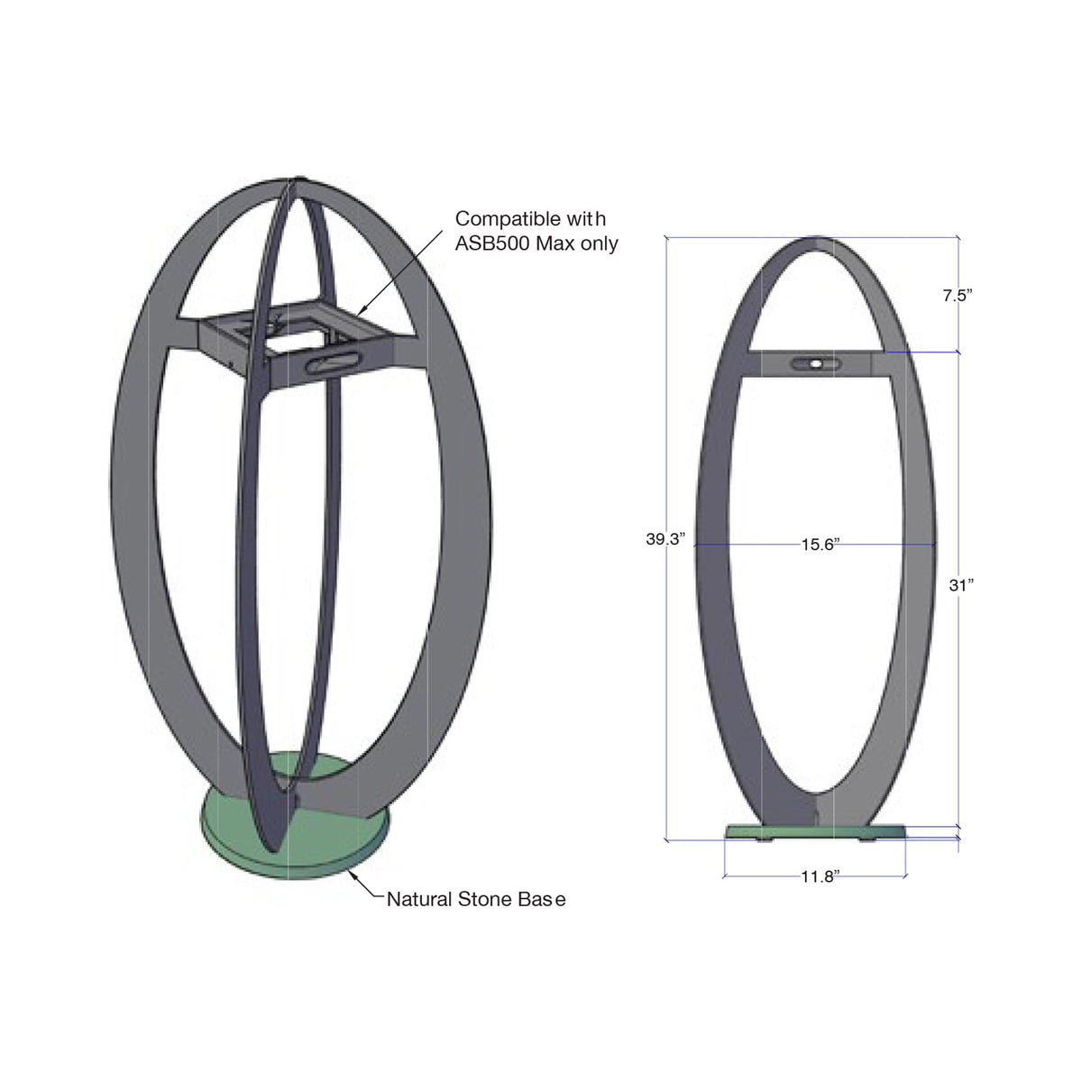 Oval Outdoor Solar LED Floor Lamp - line drawing.