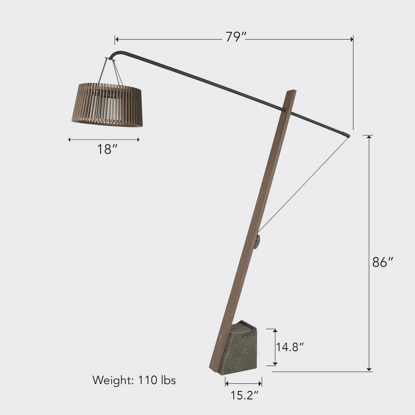 Pendulum Outdoor Solar LED Floor Lamp - line drawing.