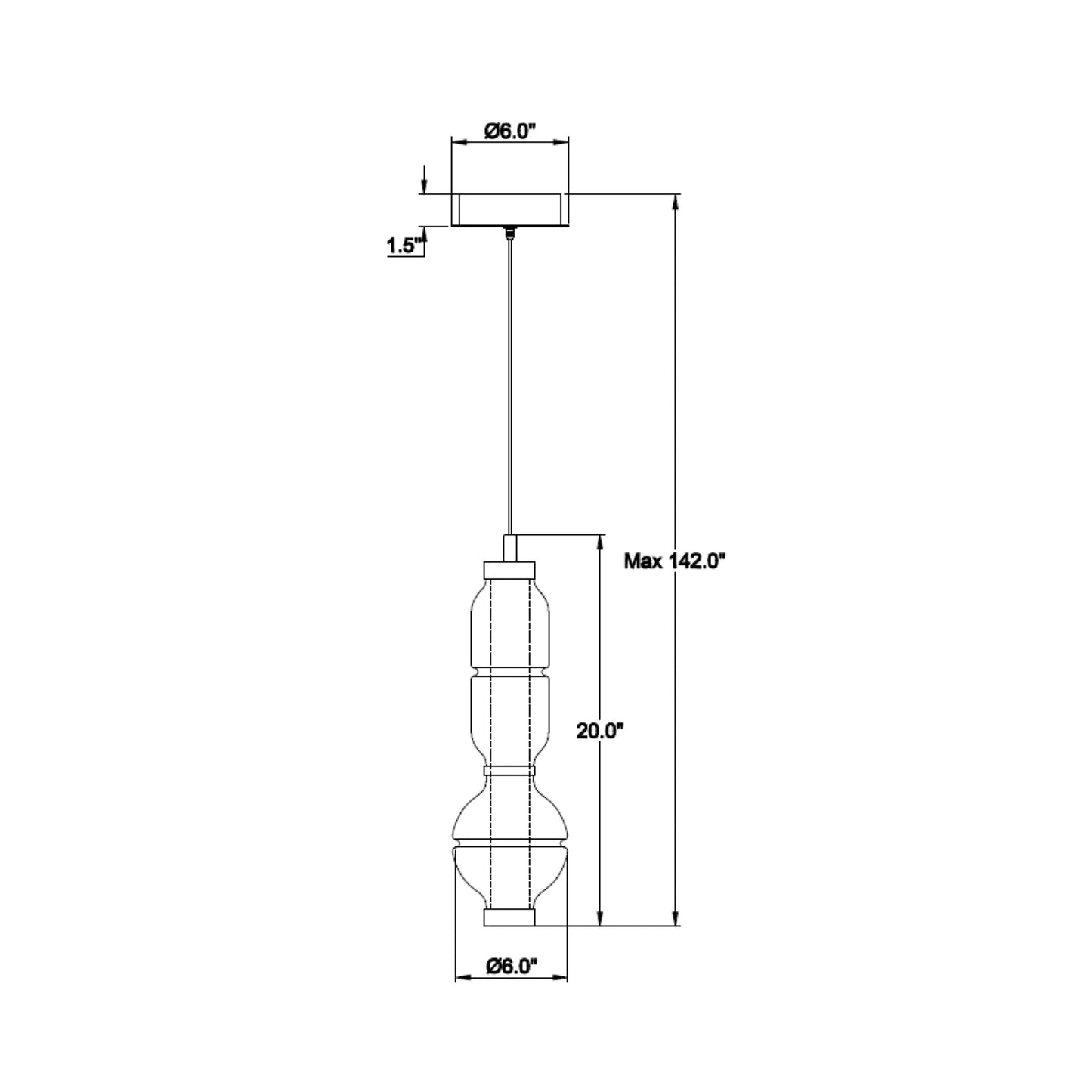 Milazzo LED Pendant Light - line drawing.