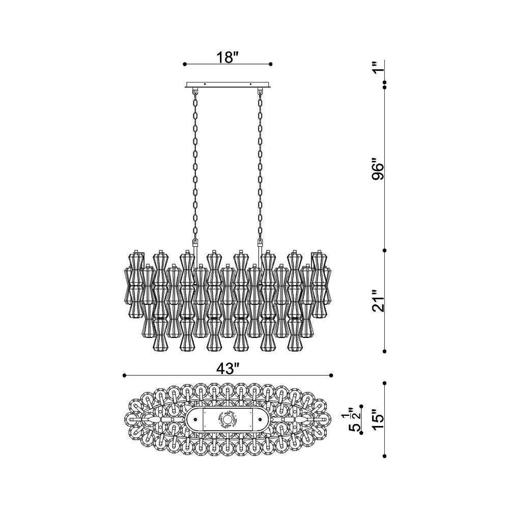 Veneto Oval Chandelier - line drawing.