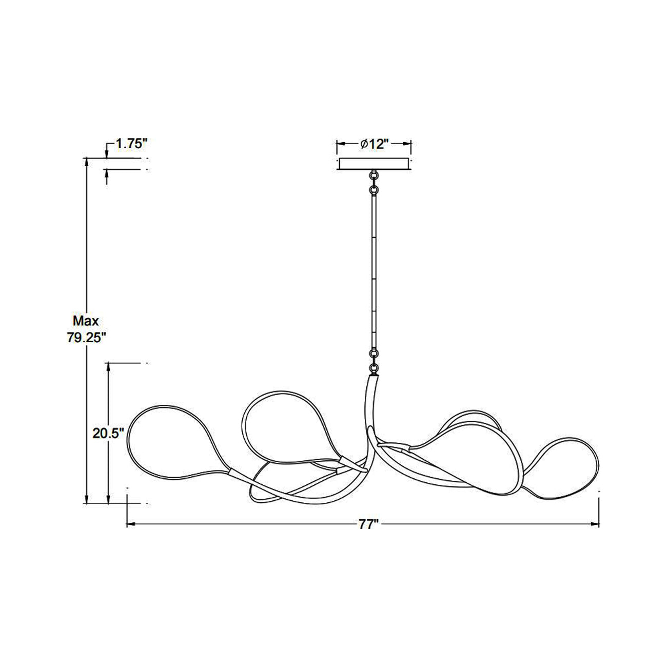 Volare Oval LED Chandelier - line drawing.