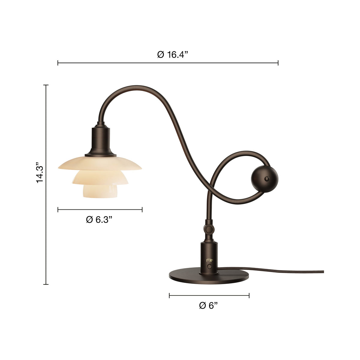 PH 1/1 Piano Table Lamp - line drawing.