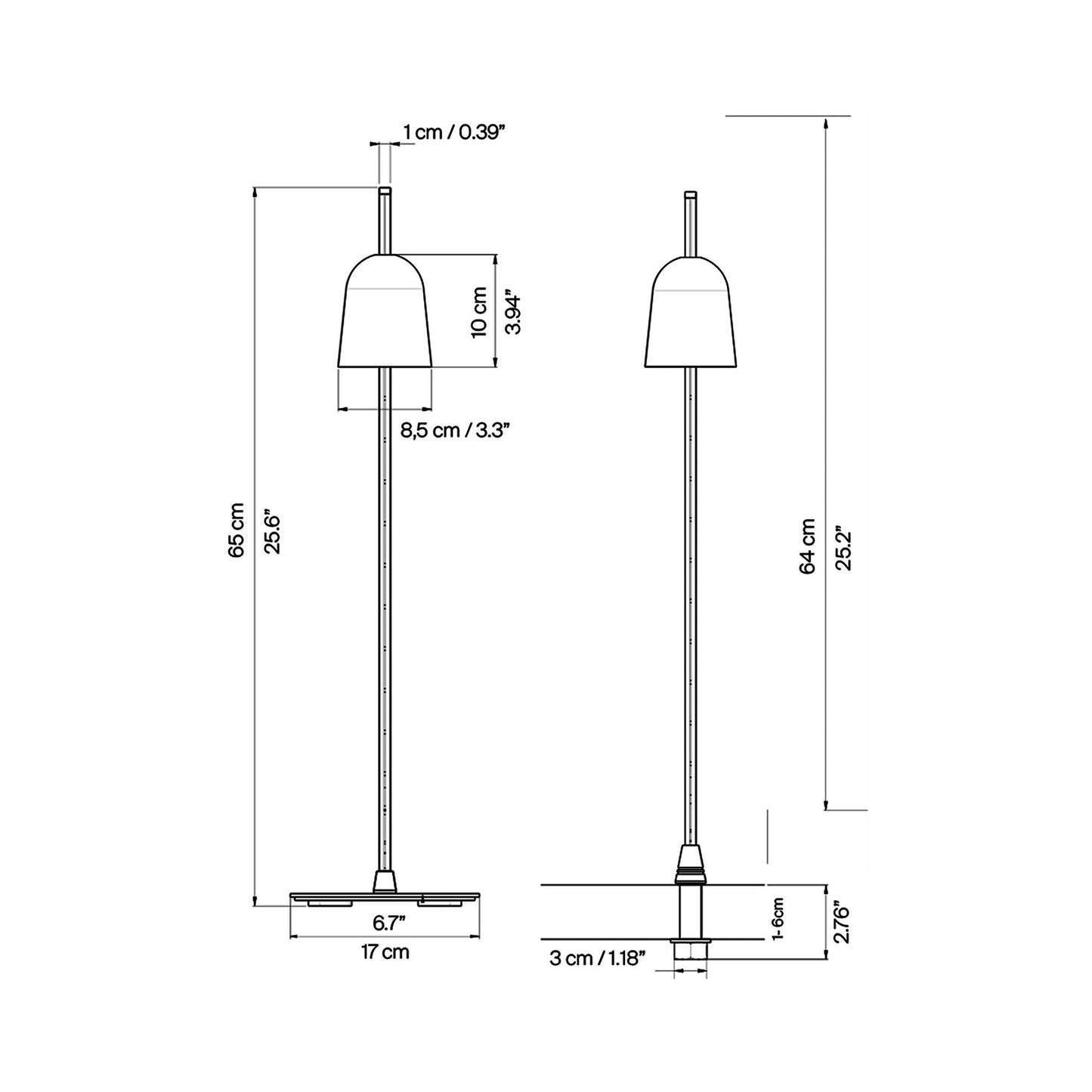 Ascent LED Table Lamp - line drawing.
