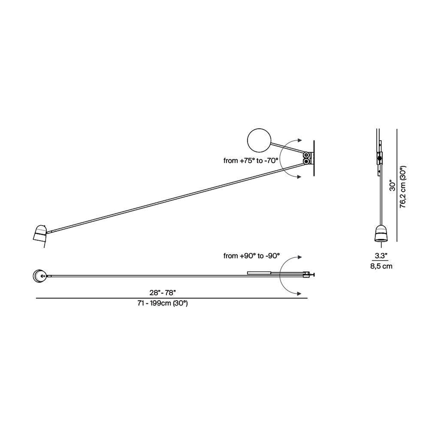 Counterbalance LED Wall Light - line drawing.