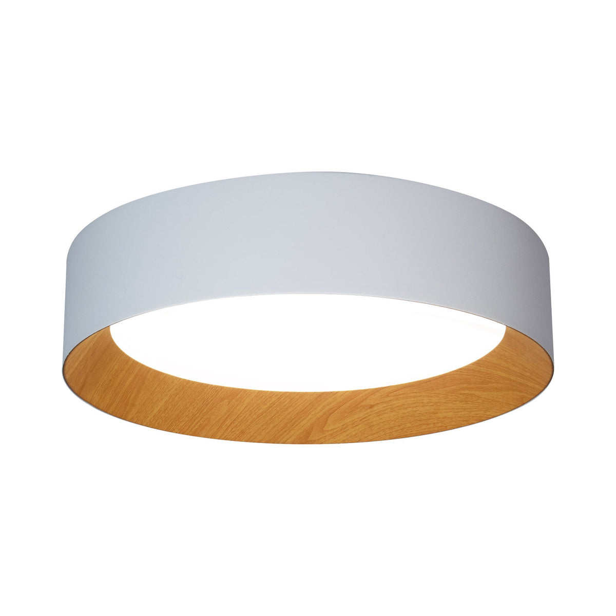 Barcelona LED Flush Mount Ceiling Light in Matte White/Wood (24-Inch).