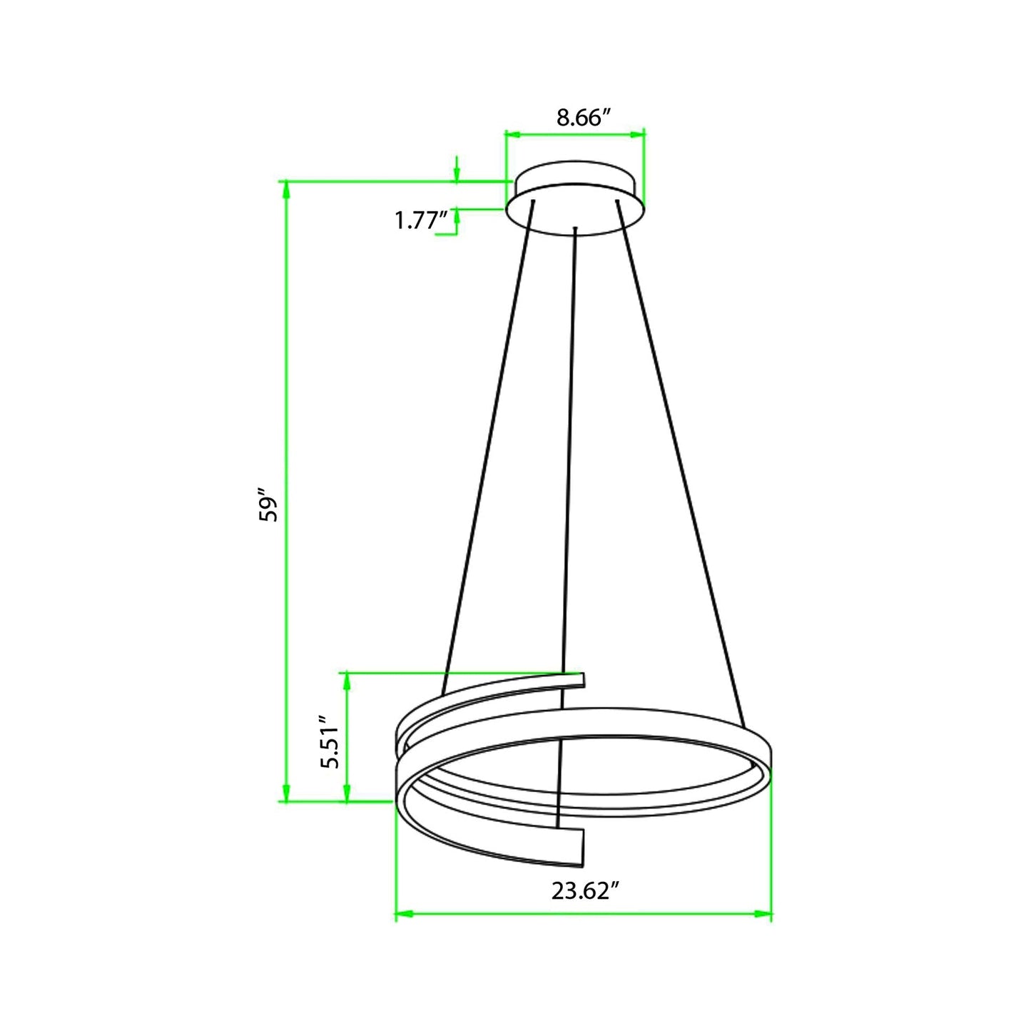 New York LED Pendant Light - line drawing.