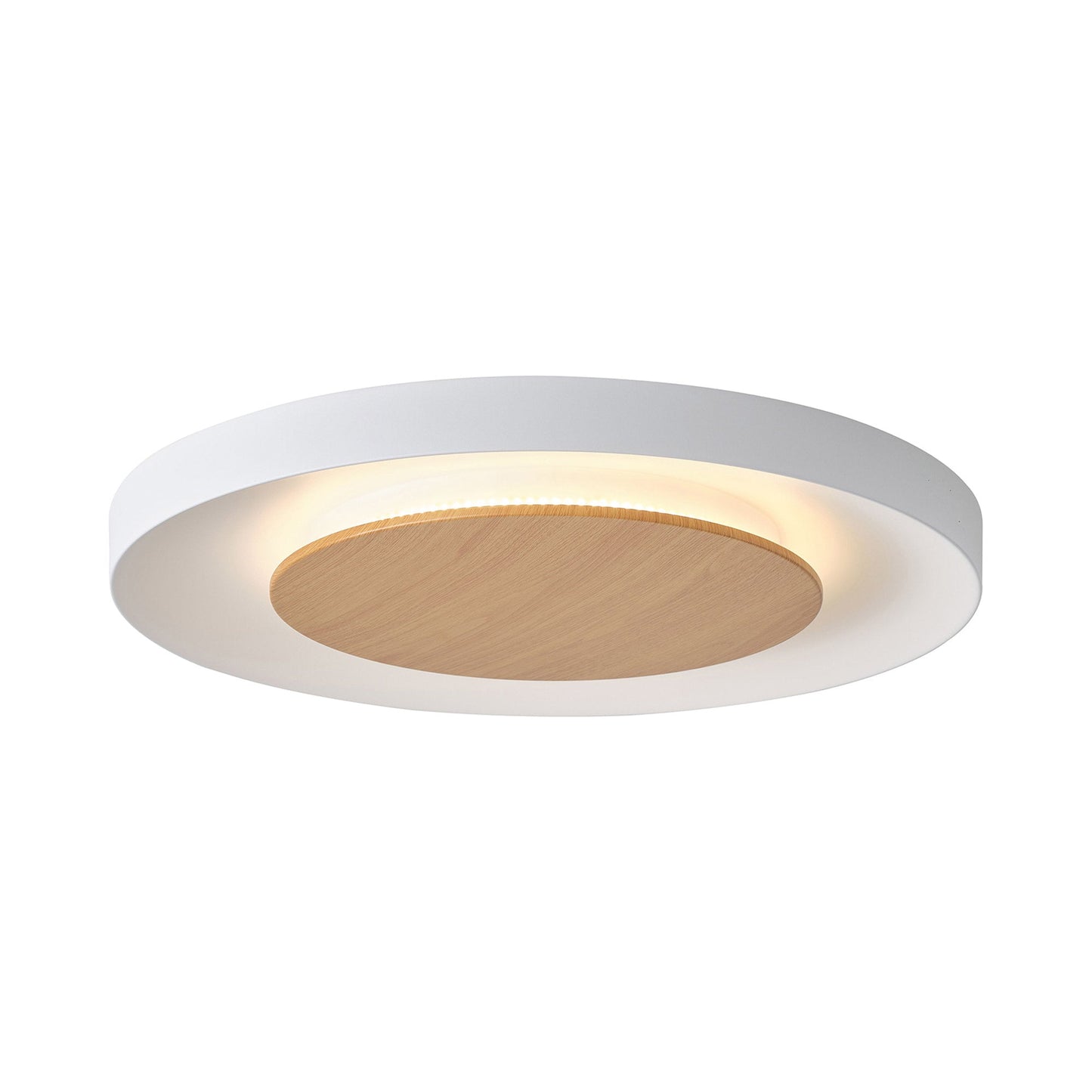 Quebec LED Flush Mount Ceiling Light in Matte White/Wood (23.6-Inch).