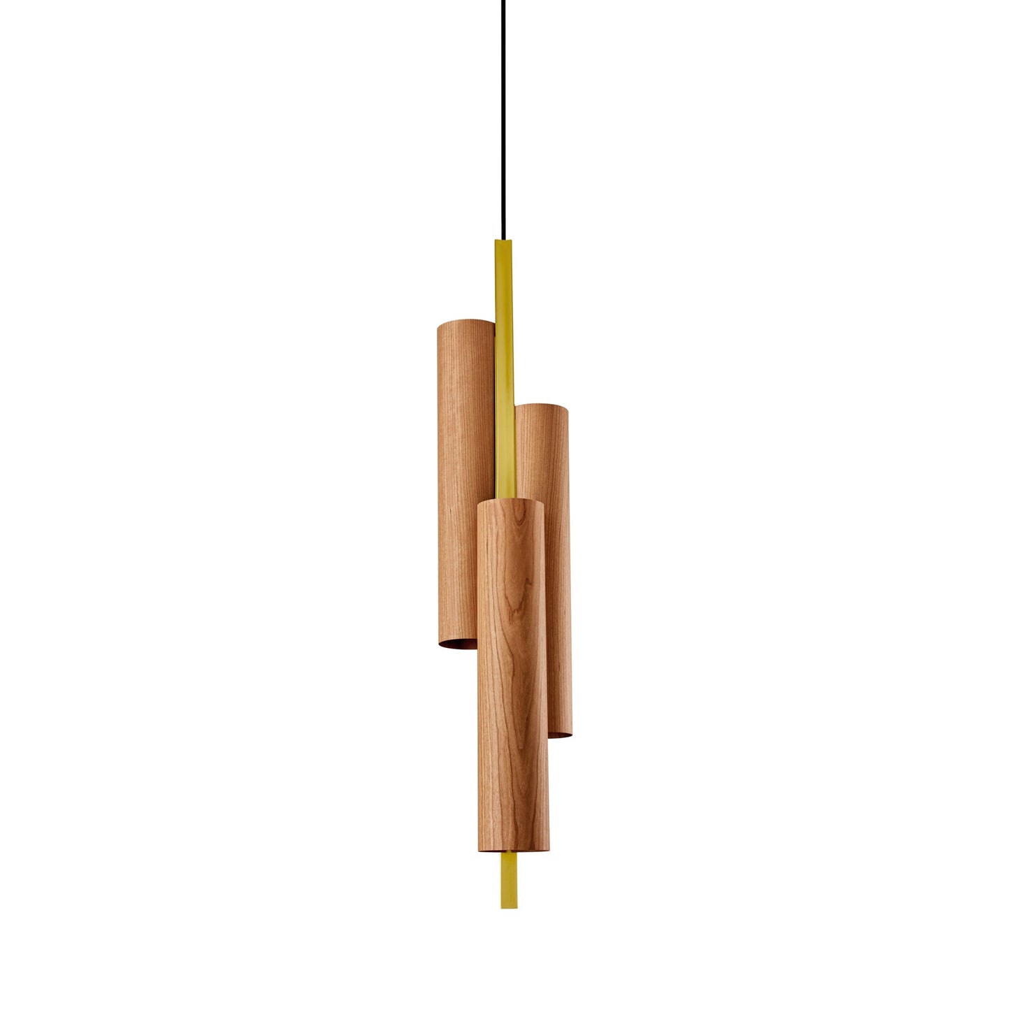 Black Note Round Stem LED Triplet Pendant Light in Natural Cherry/Gold.