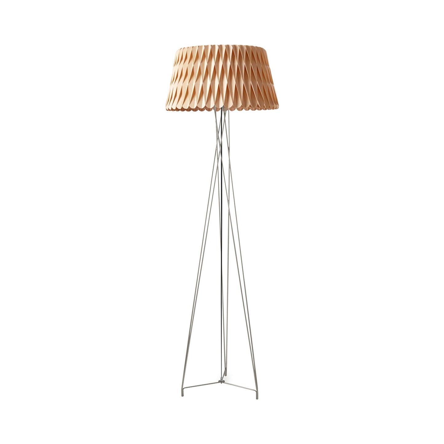 Lola Floor Lamp in Natural Beech/Matte Nickel.