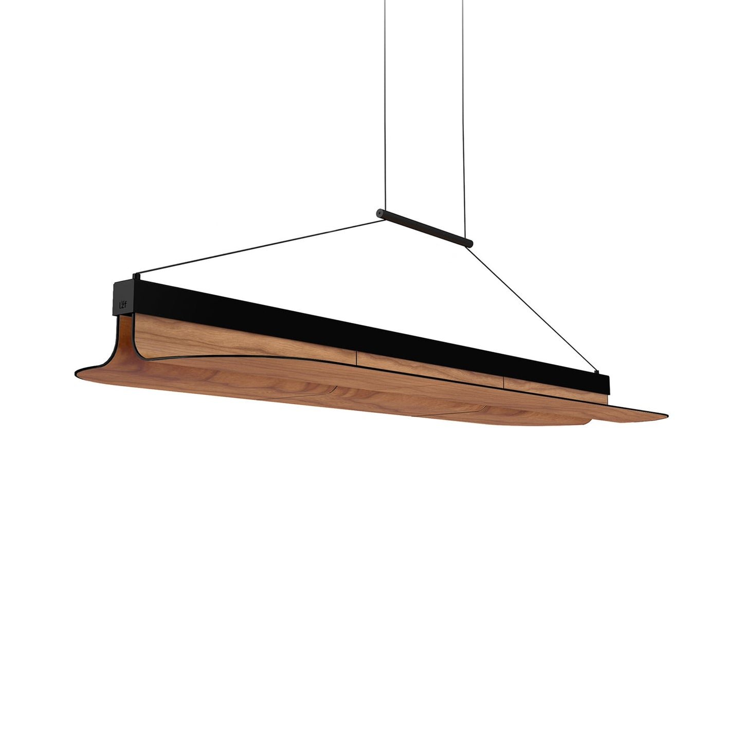 Omma LED Long Leaf Pendant Light in Natural Cherry/Matte Black.