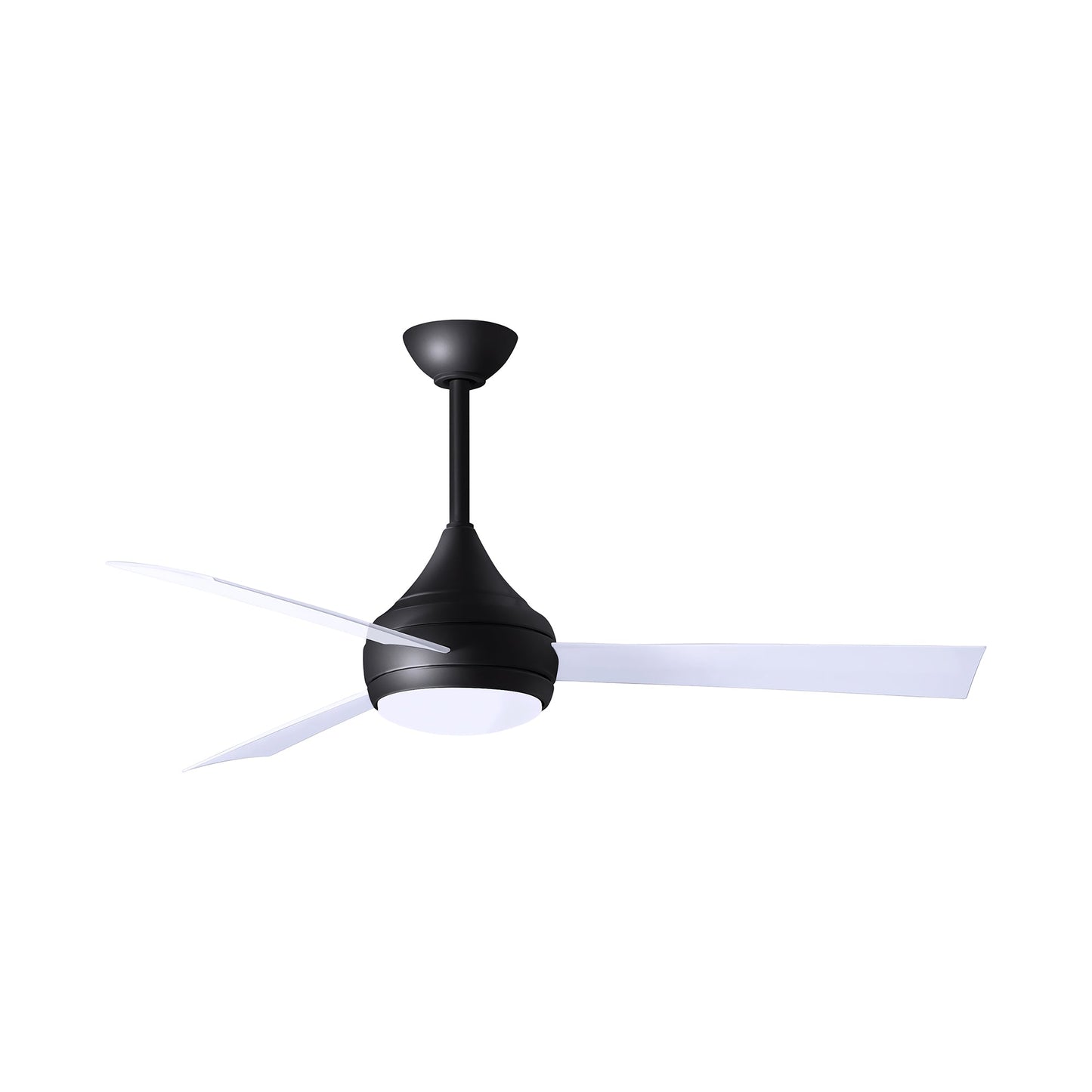 Donaire Outdoor LED Ceiling Fan in Matte Black/Gloss White.