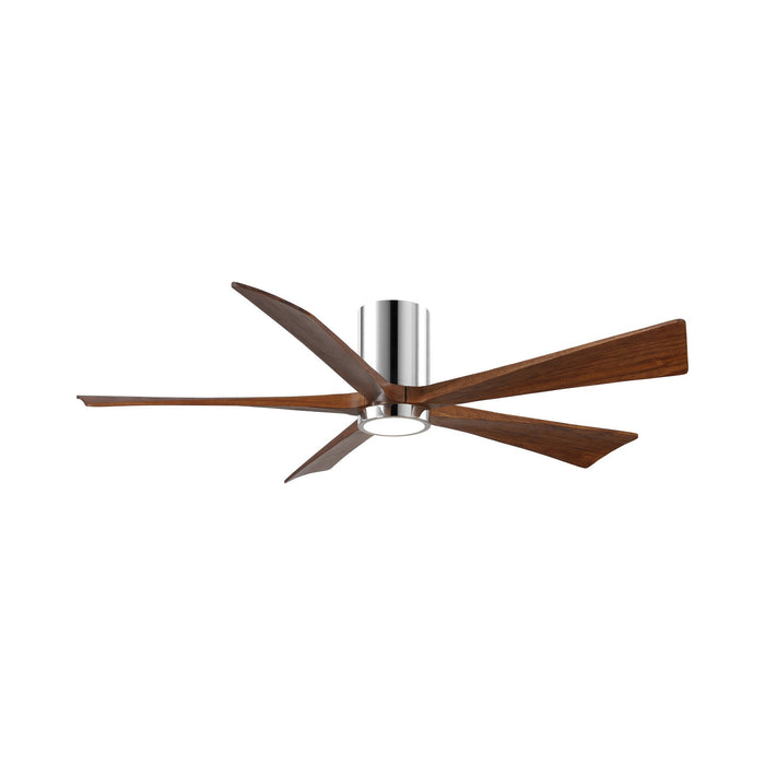 Irene IR5HLK 60-Inch Indoor / Outdoor LED Flush Mount Ceiling Fan in Polished Chrome/Walnut.