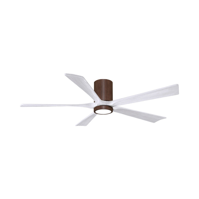 Irene IR5HLK 60-Inch Indoor / Outdoor LED Flush Mount Ceiling Fan in Walnut Tone/Matte White.