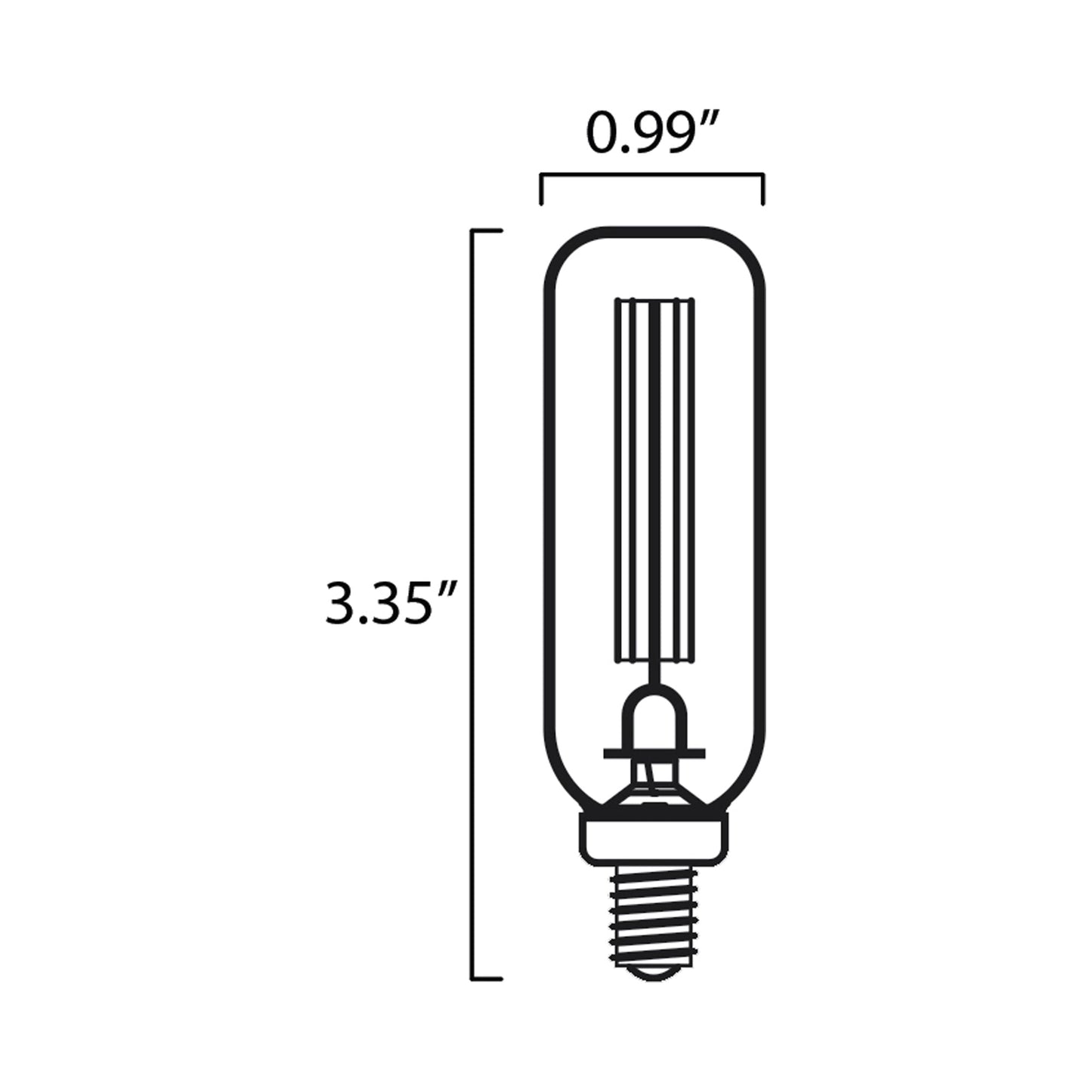 4W Dimmable 2200K T8 E12 Candelabra LED Bulb - line drawing.