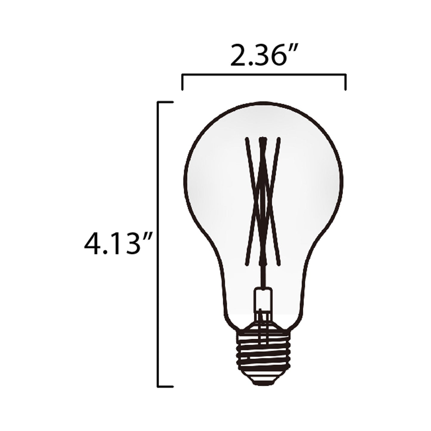 7W Dimmable 3000K A19 E26 Medium Base LED Bulb - line drawing.