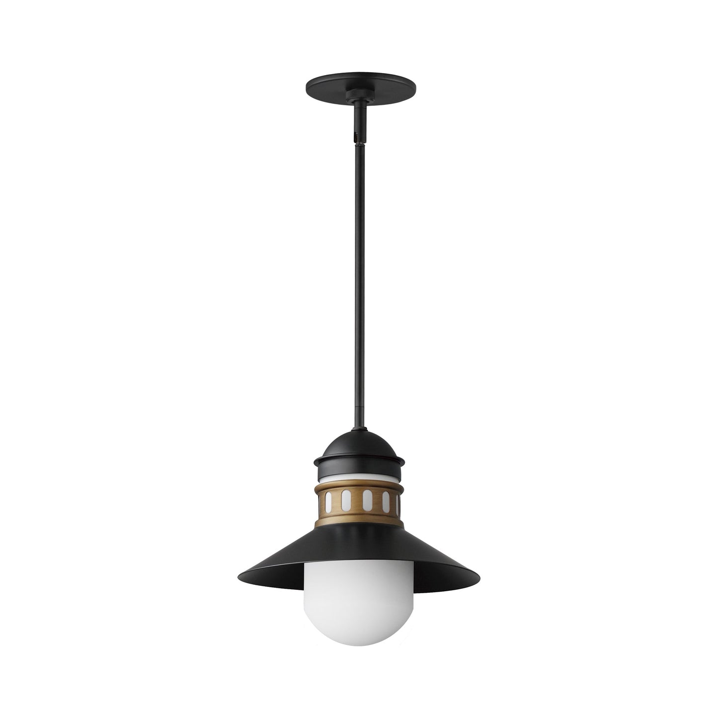 Admiralty Outdoor Pendant Light in Black/Antique Brass.