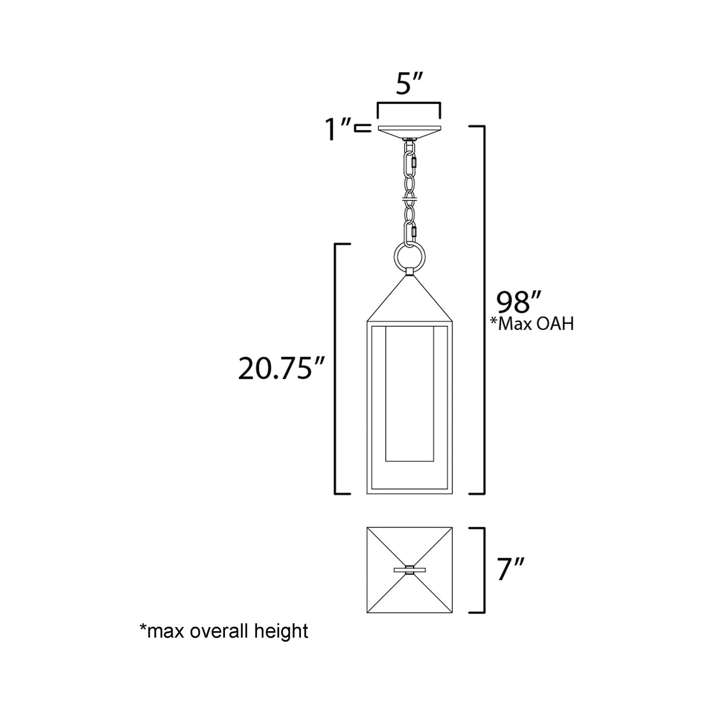 Aldous Outdoor Pendant Light - line drawing.