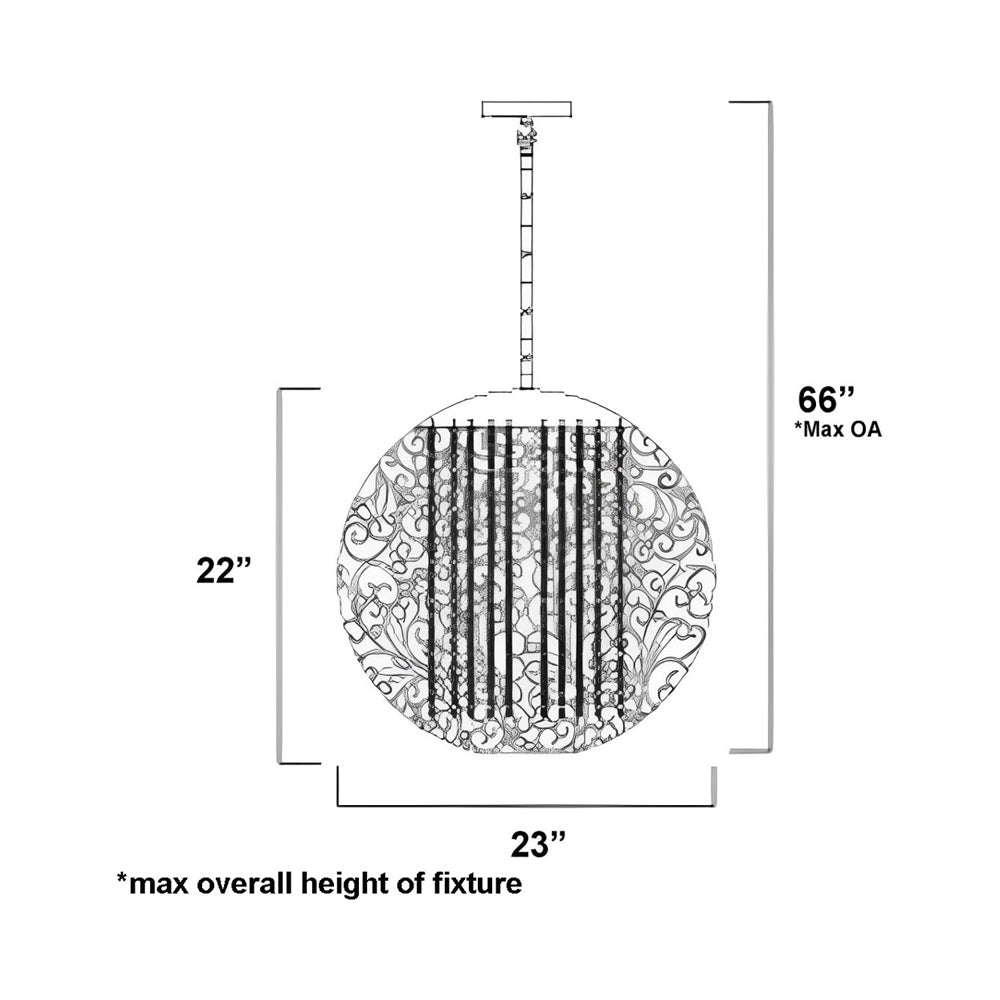 Arabesque Globe Pendant Light - line drawing.