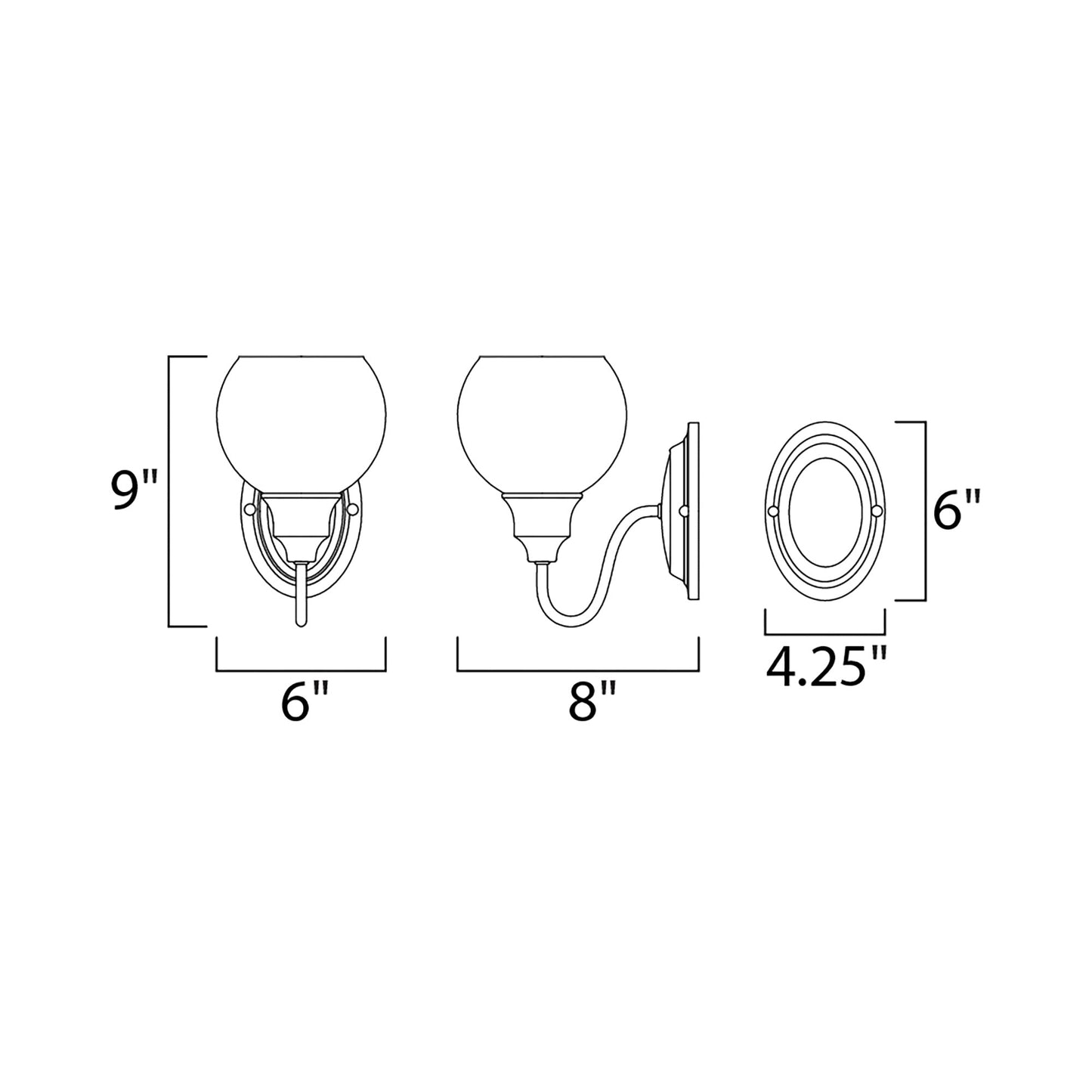 Ballord Bath Wall Light - line drawing.