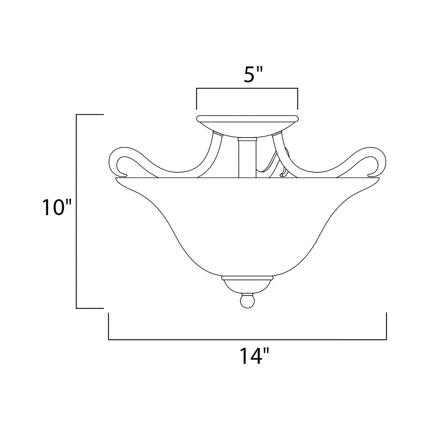 Basix Semi Flush Mount Ceiling Light - line drawing.