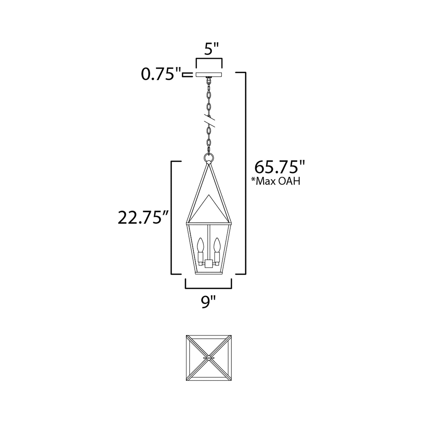 Bavaria Outdoor Pendant Light - line drawing.
