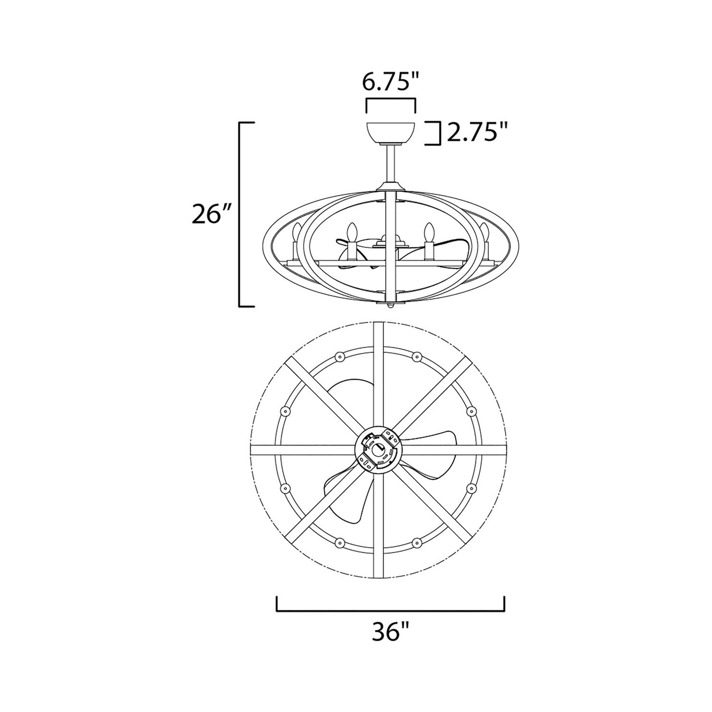 Bodega Bay Ceiling Fan - line drawing.