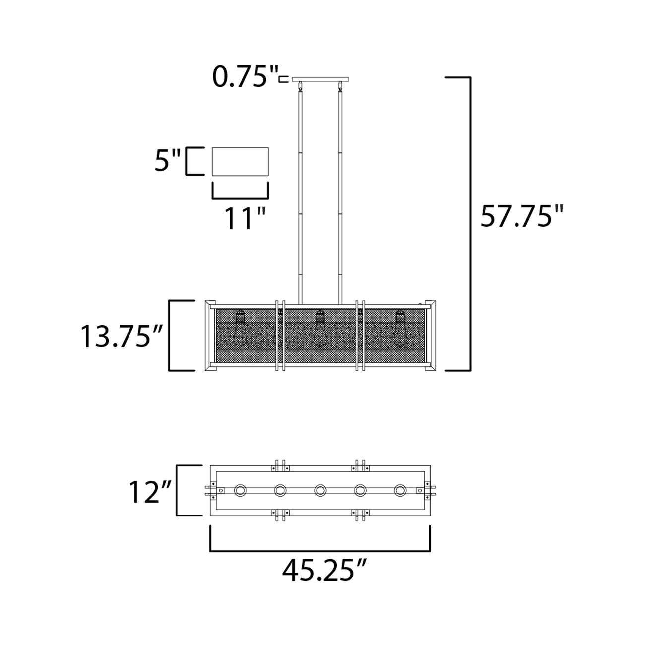 Boundry Linear Pendant Light - line drawing.