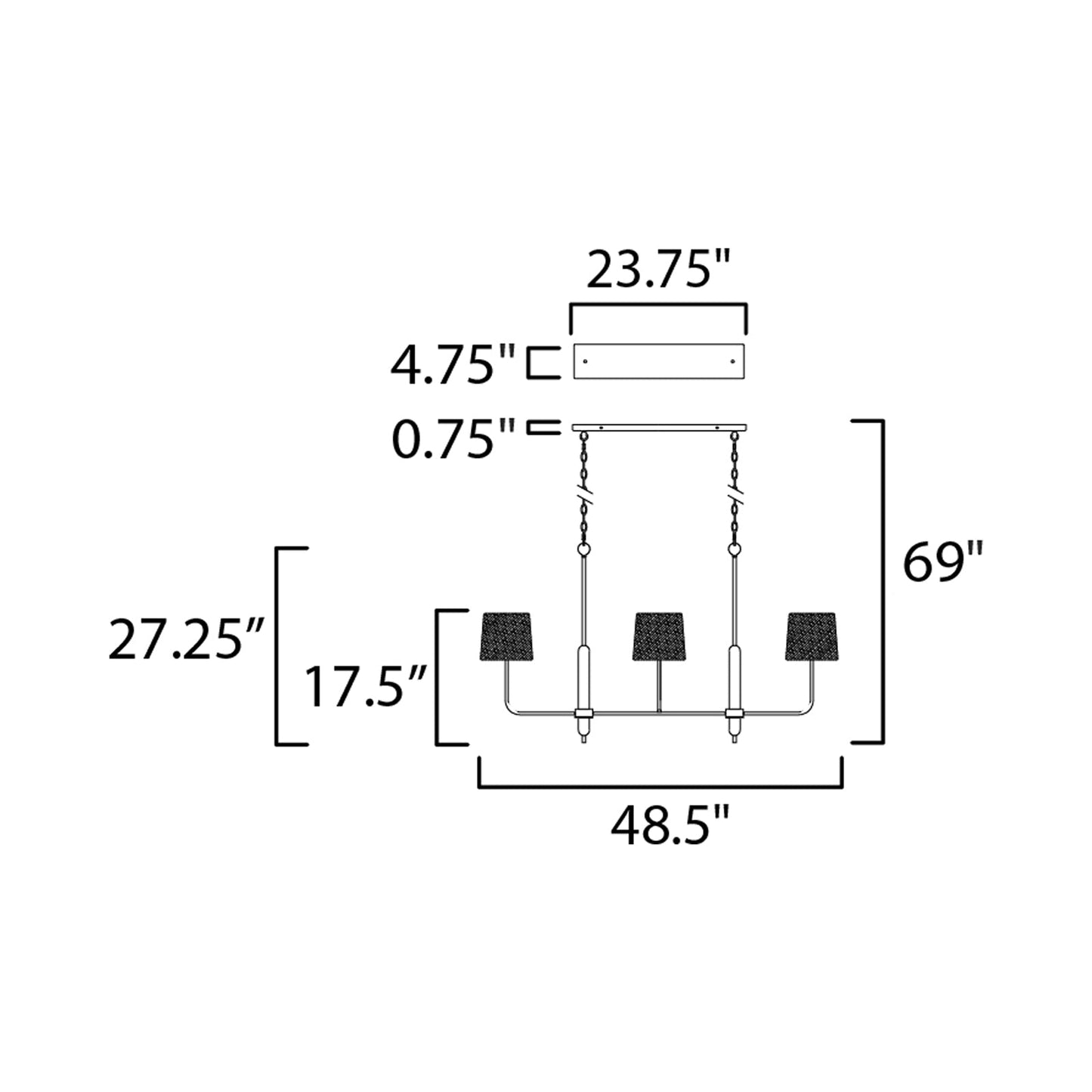 Bozeman Linear Chandelier - line drawing.