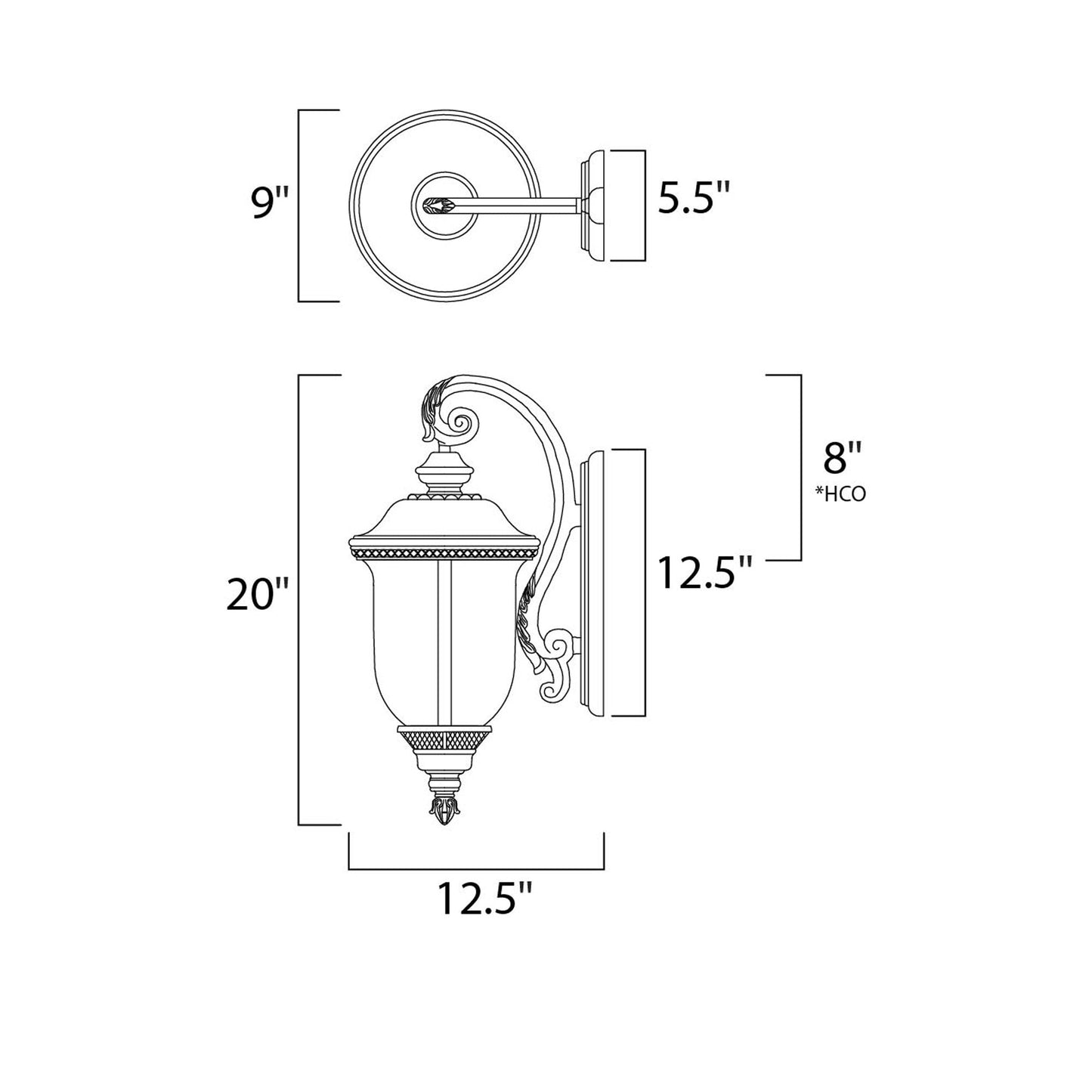 Carriage House Outdoor Lantern Wall Light - line drawing.
