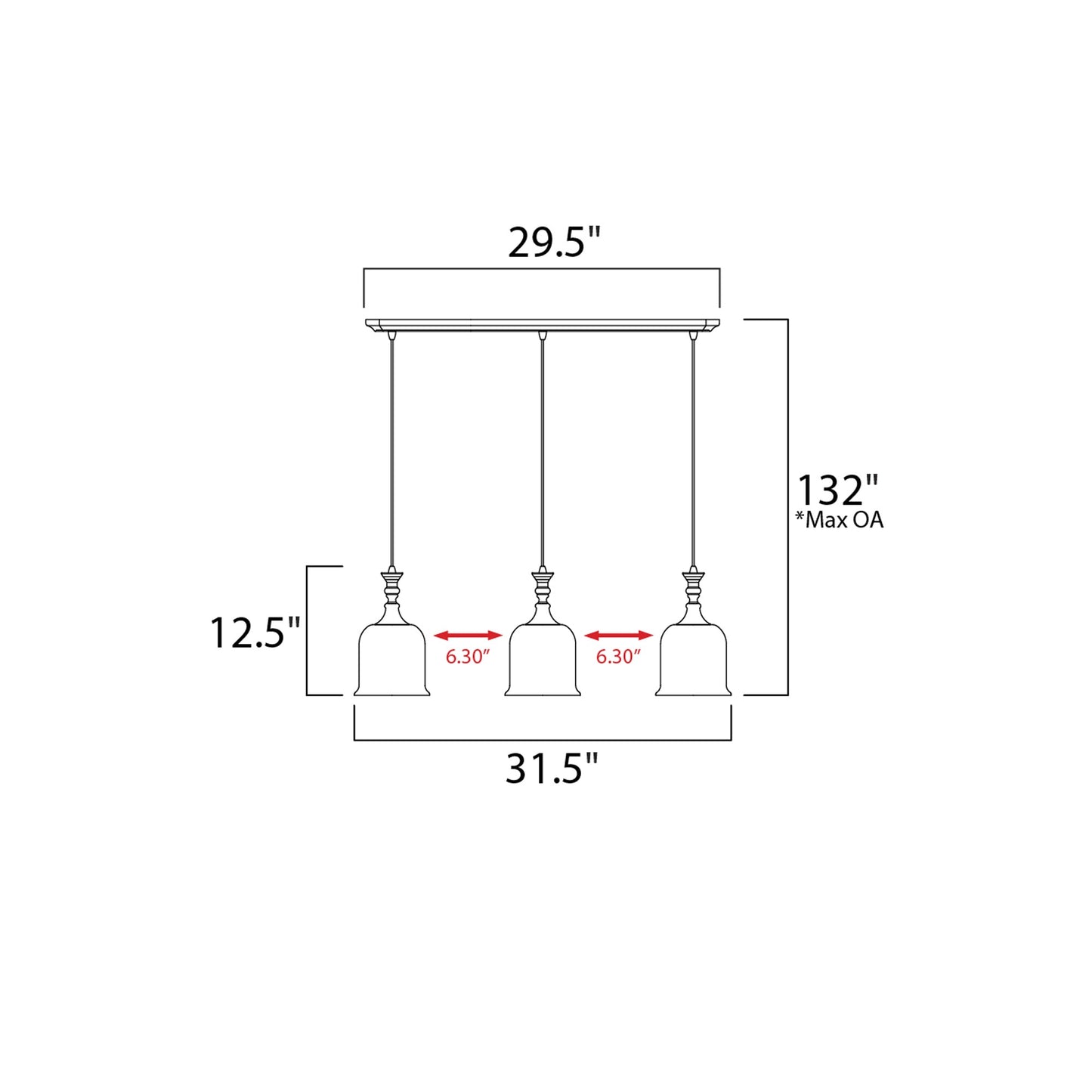 Centennial Linear Pendant Light - line drawing.
