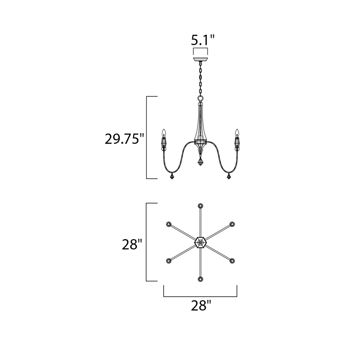 Claymore Chandelier - line drawing.