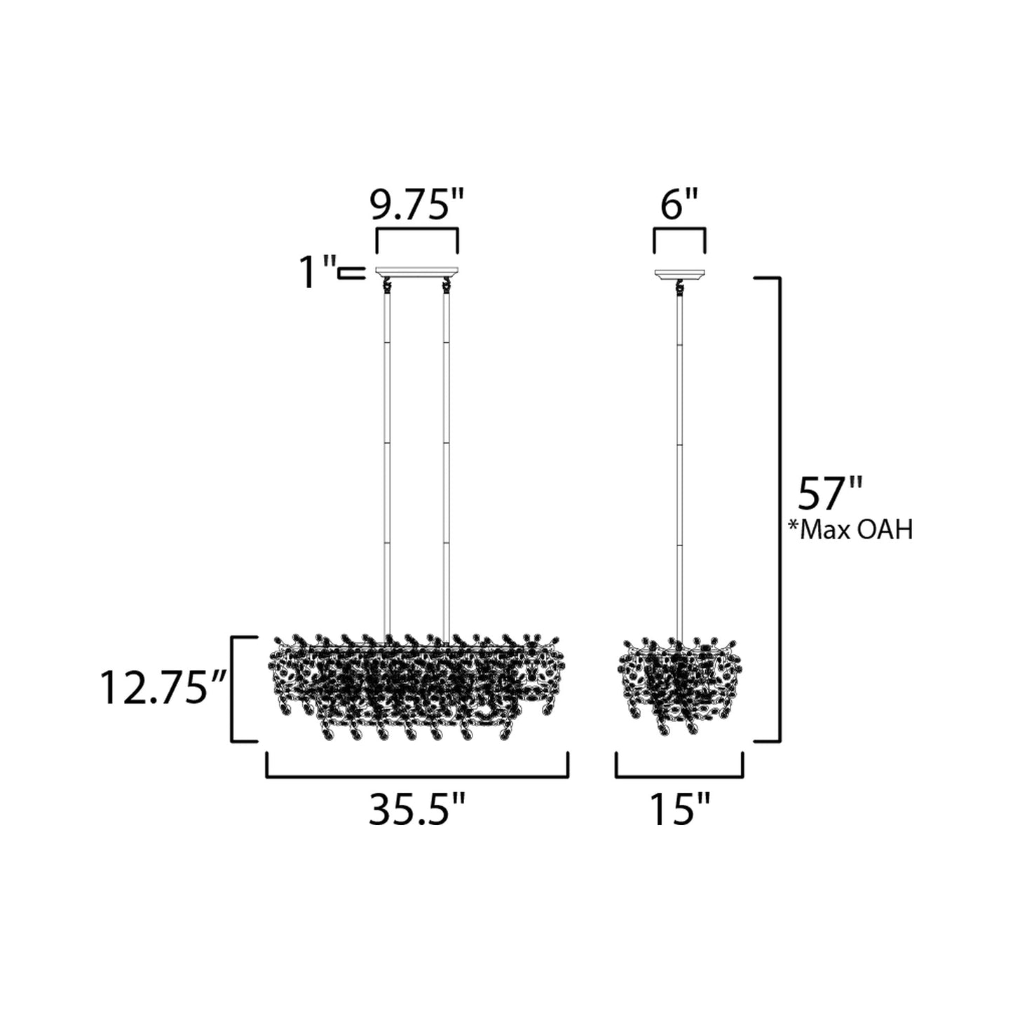 Comet Linear Pendant Light - line drawing.