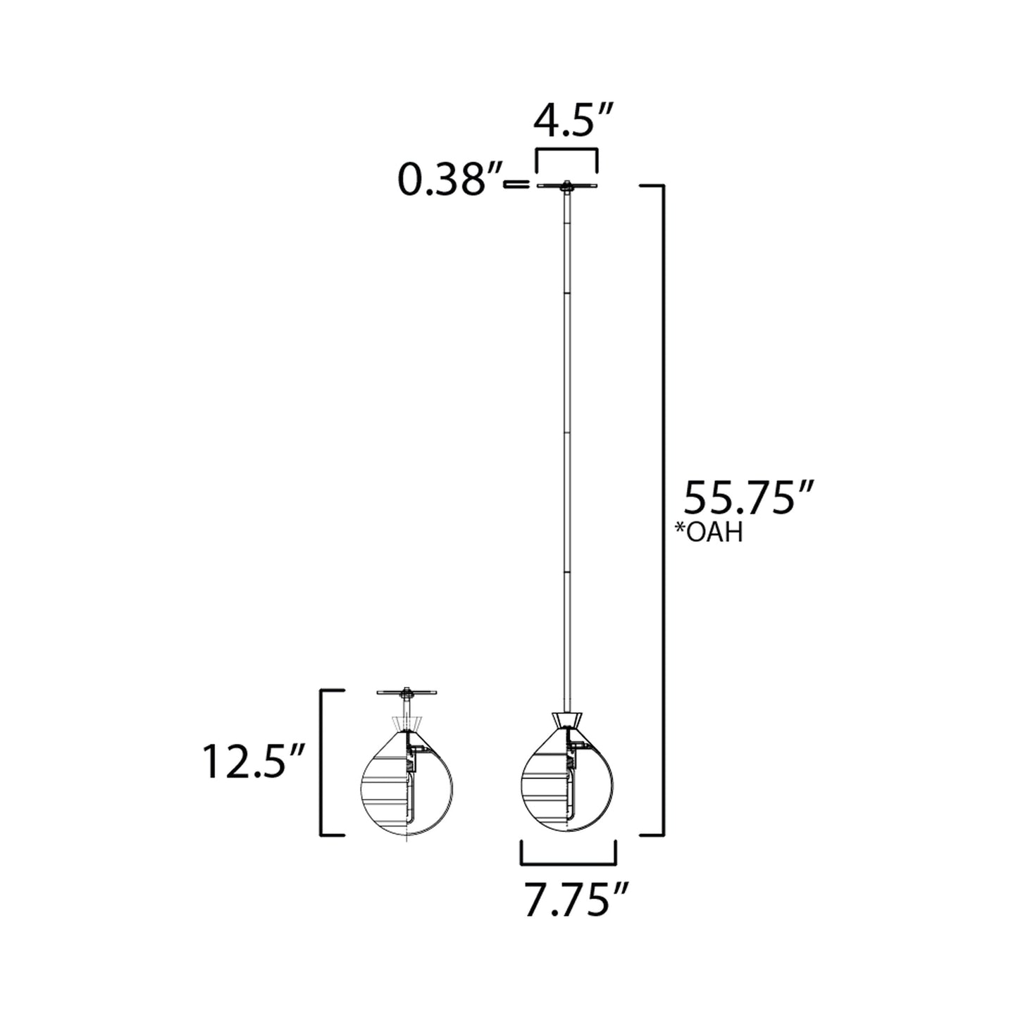 Copacabana Semi-Flush Convertible Pendant Light - line drawing.