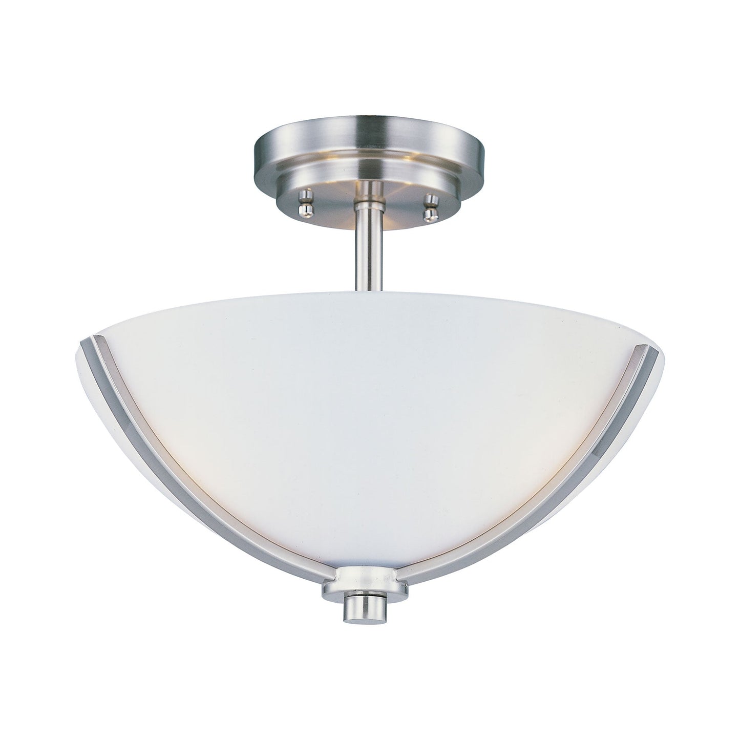 Deven Semi Flush Mount Ceiling Light in Satin Nickel.