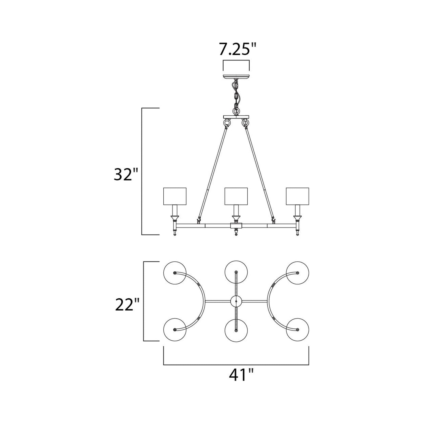 Fairmont Rectangular Chandelier - line drawing.