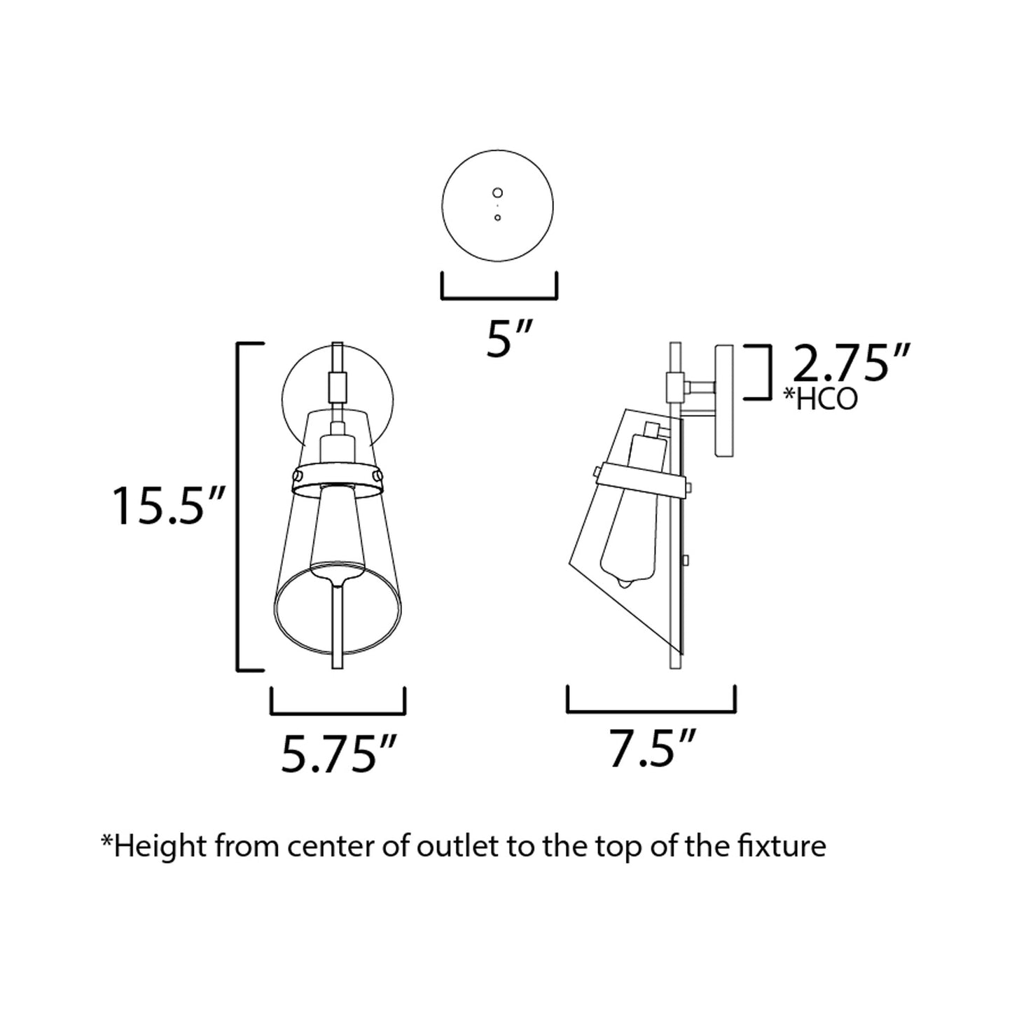 Finch Vertical Wall Light - line drawing.
