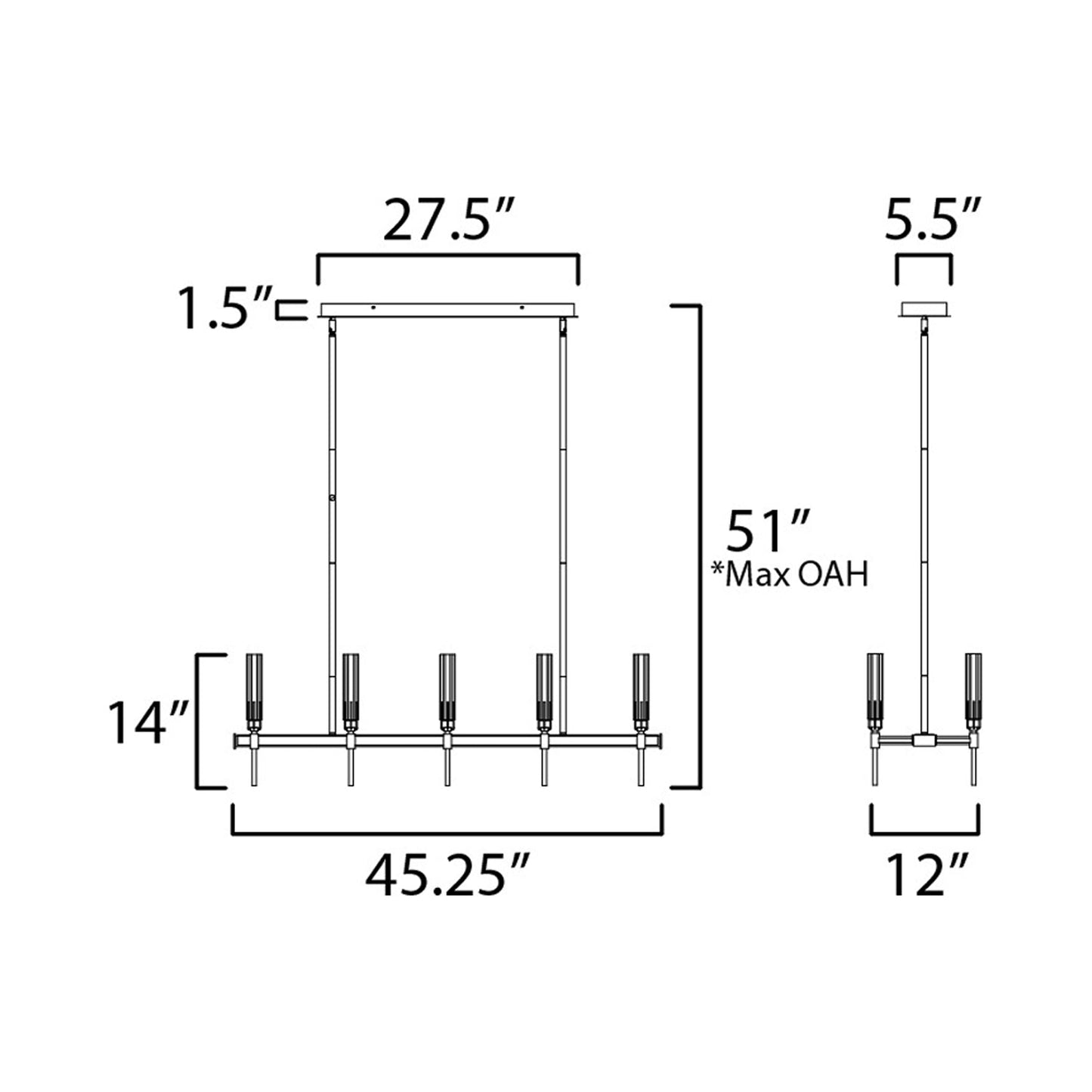 Flambeau Linear Chandelier - line drawing.