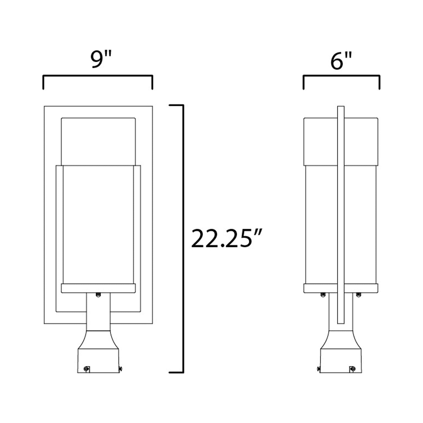 Focus Outdoor LED Post Light - line drawing.